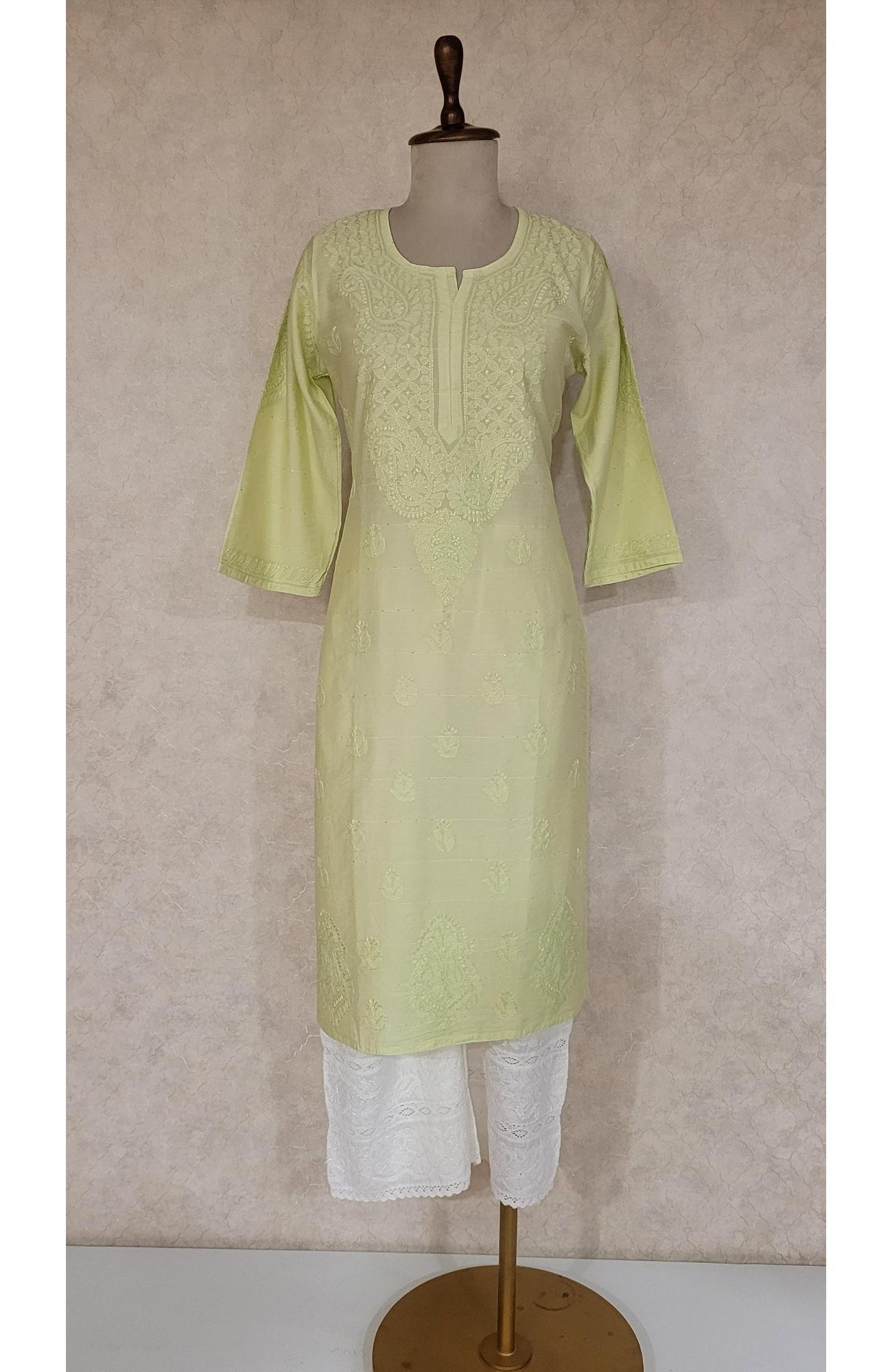 Light Green Chanderi Sequence Chikankari Kurta
