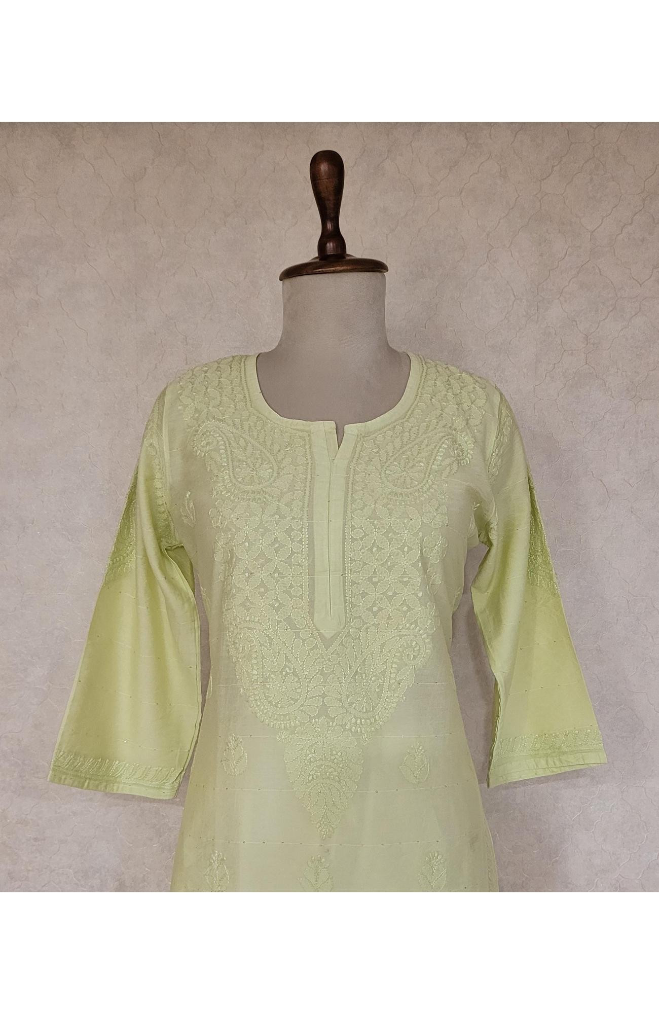 Light Green Chanderi Sequence Chikankari Kurta