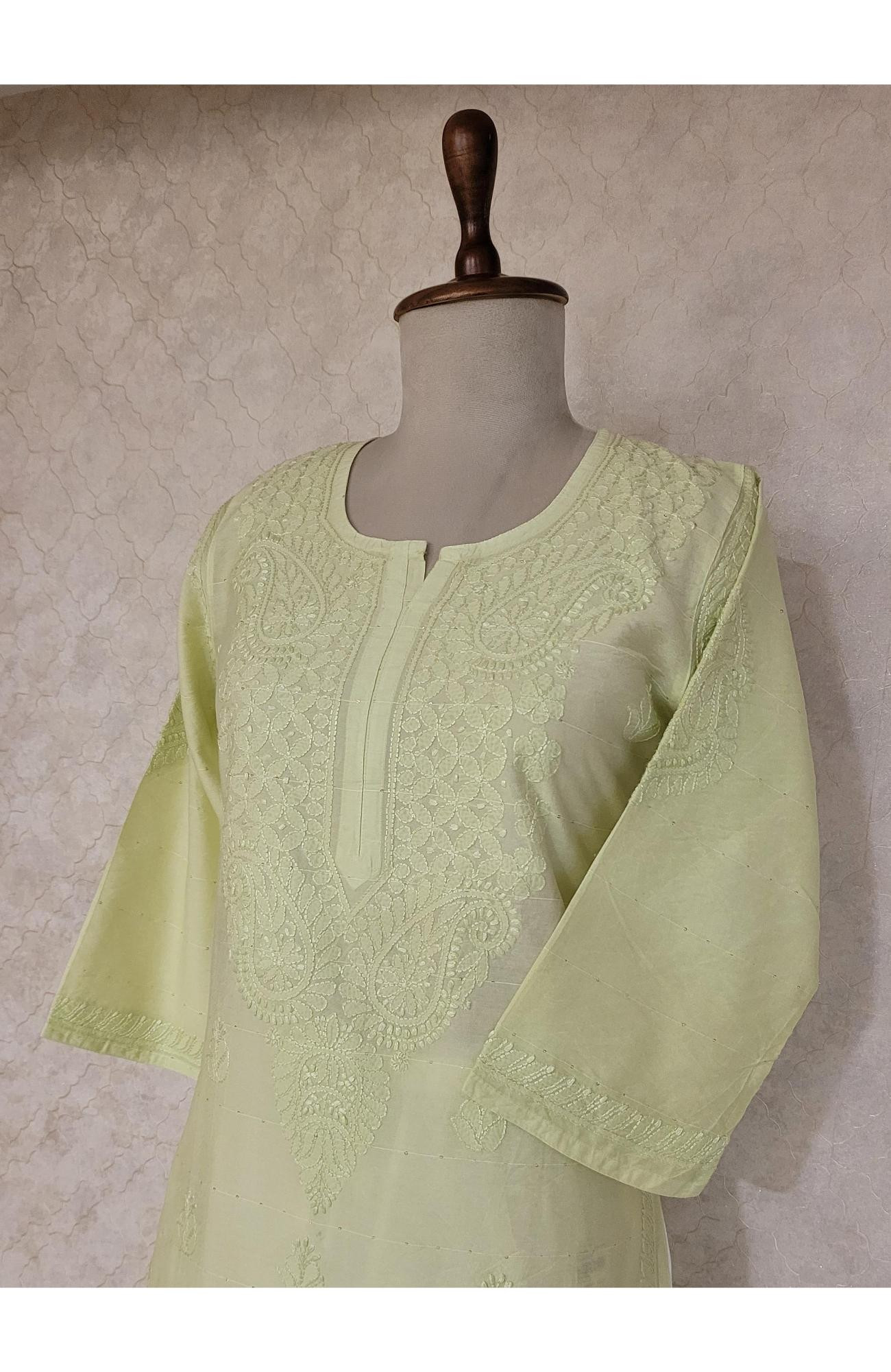 Light Green Chanderi Sequence Chikankari Kurta