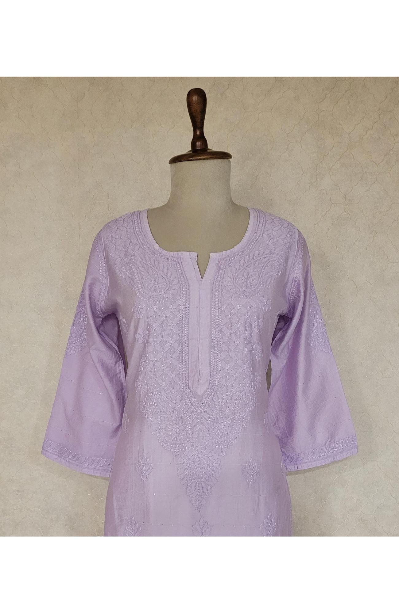 Lavenderi Chanderi Sequence Chikankari Kurta