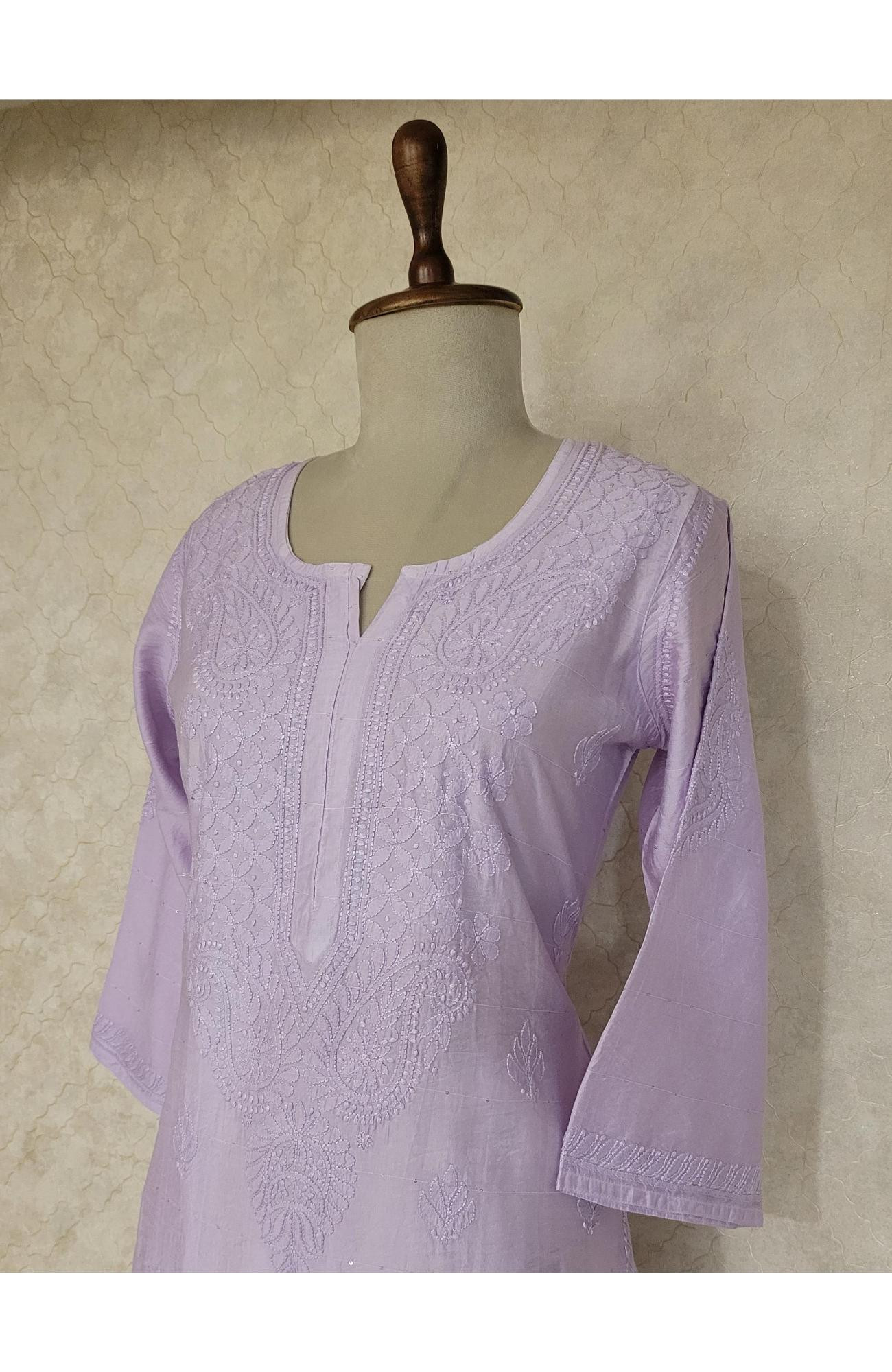 Lavenderi Chanderi Sequence Chikankari Kurta