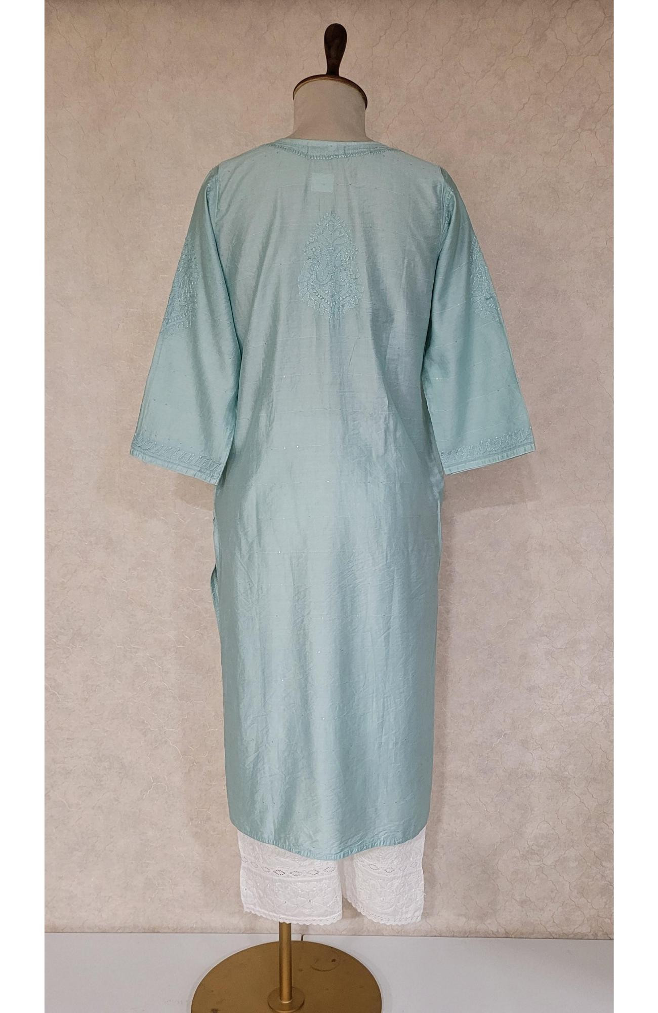 Sea Green Chanderi Sequence Chikankari Kurta