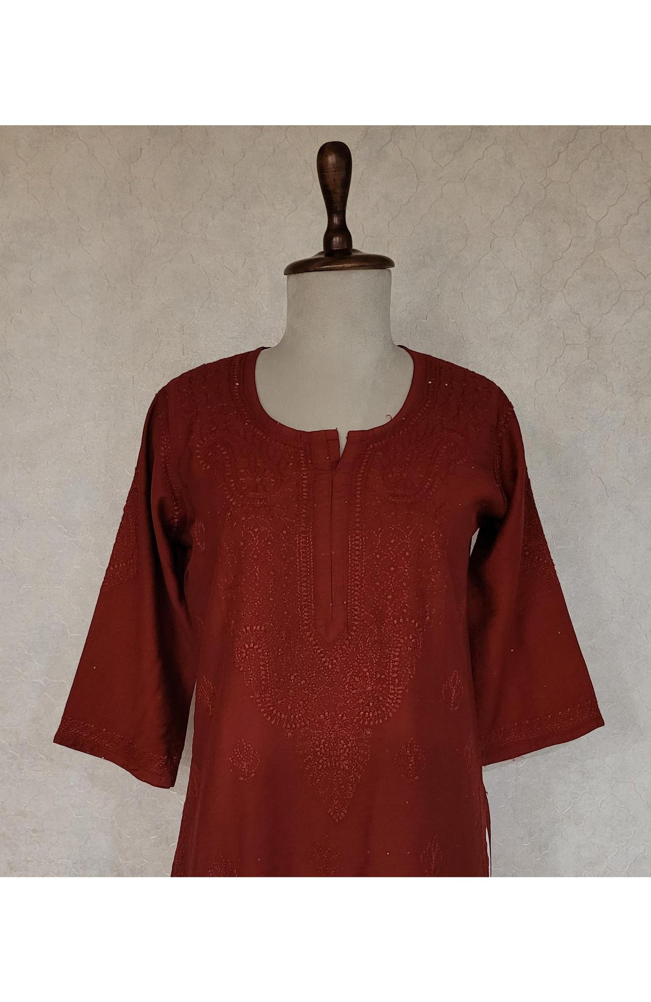 Maroon Chanderi Sequence Chikankari Kurta