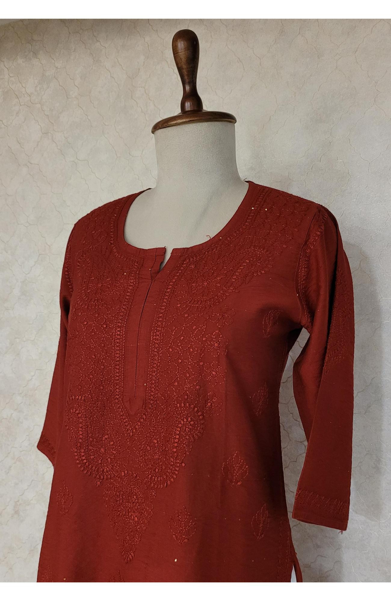 Maroon Chanderi Sequence Chikankari Kurta