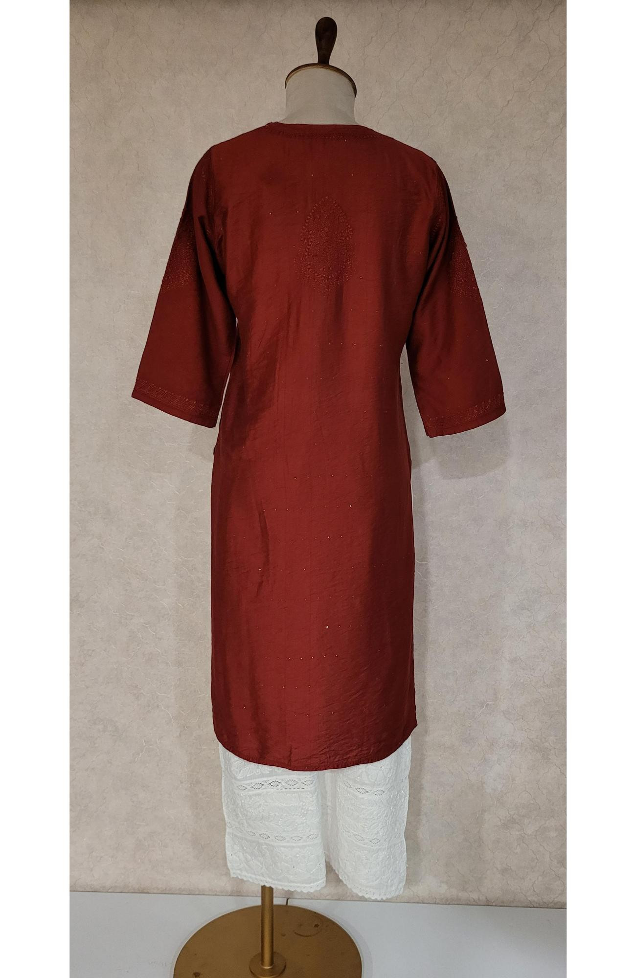 Maroon Chanderi Sequence Chikankari Kurta