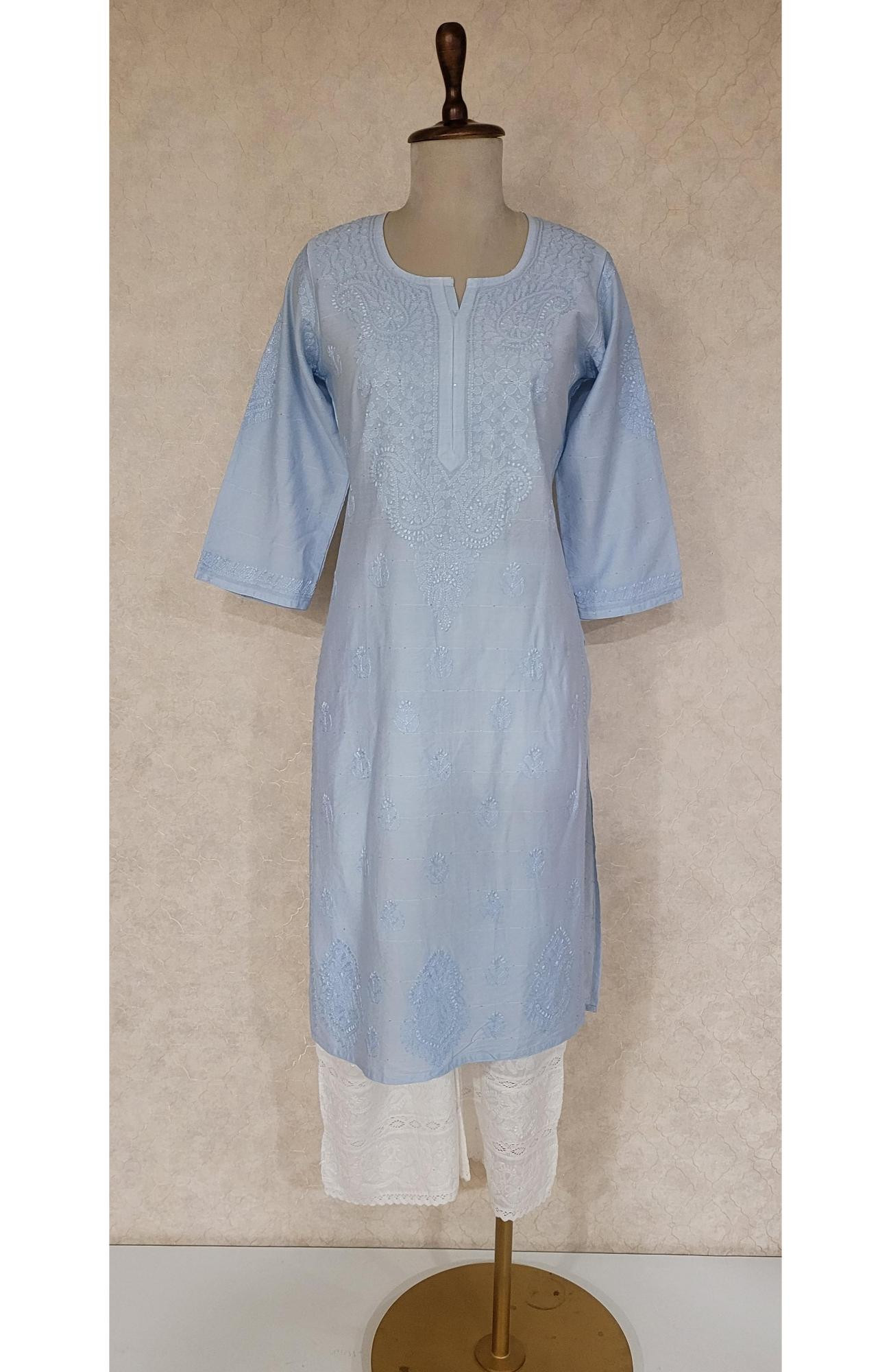 Light Blue Chanderi Sequence Chikankari Kurta