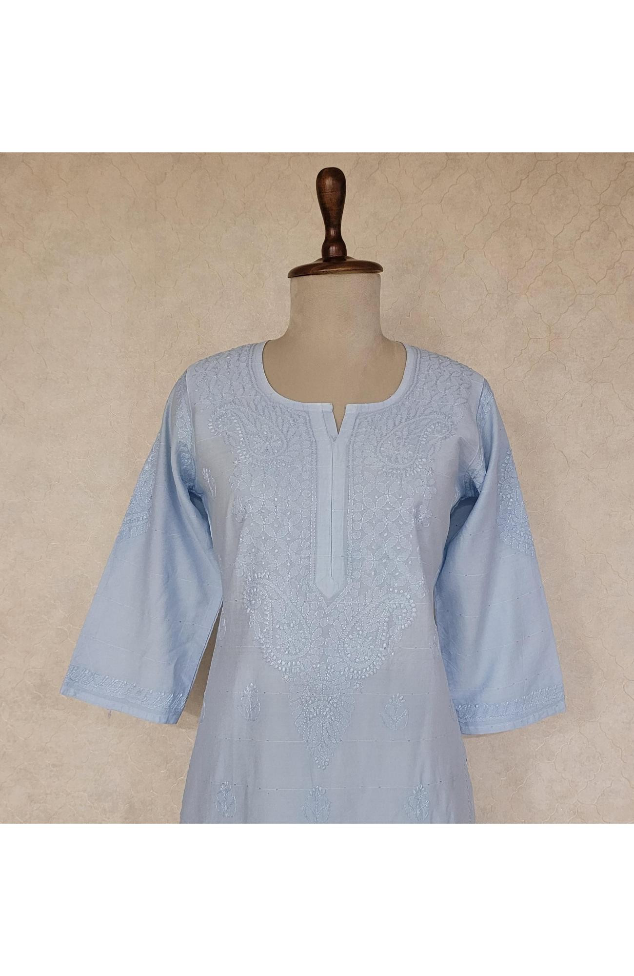 Light Blue Chanderi Sequence Chikankari Kurta