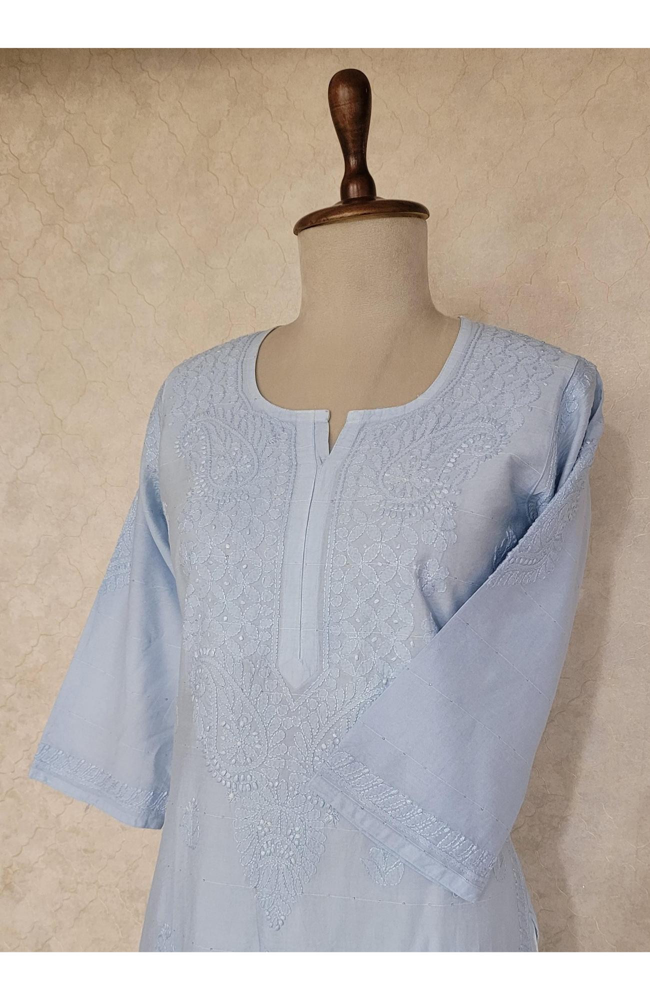 Light Blue Chanderi Sequence Chikankari Kurta