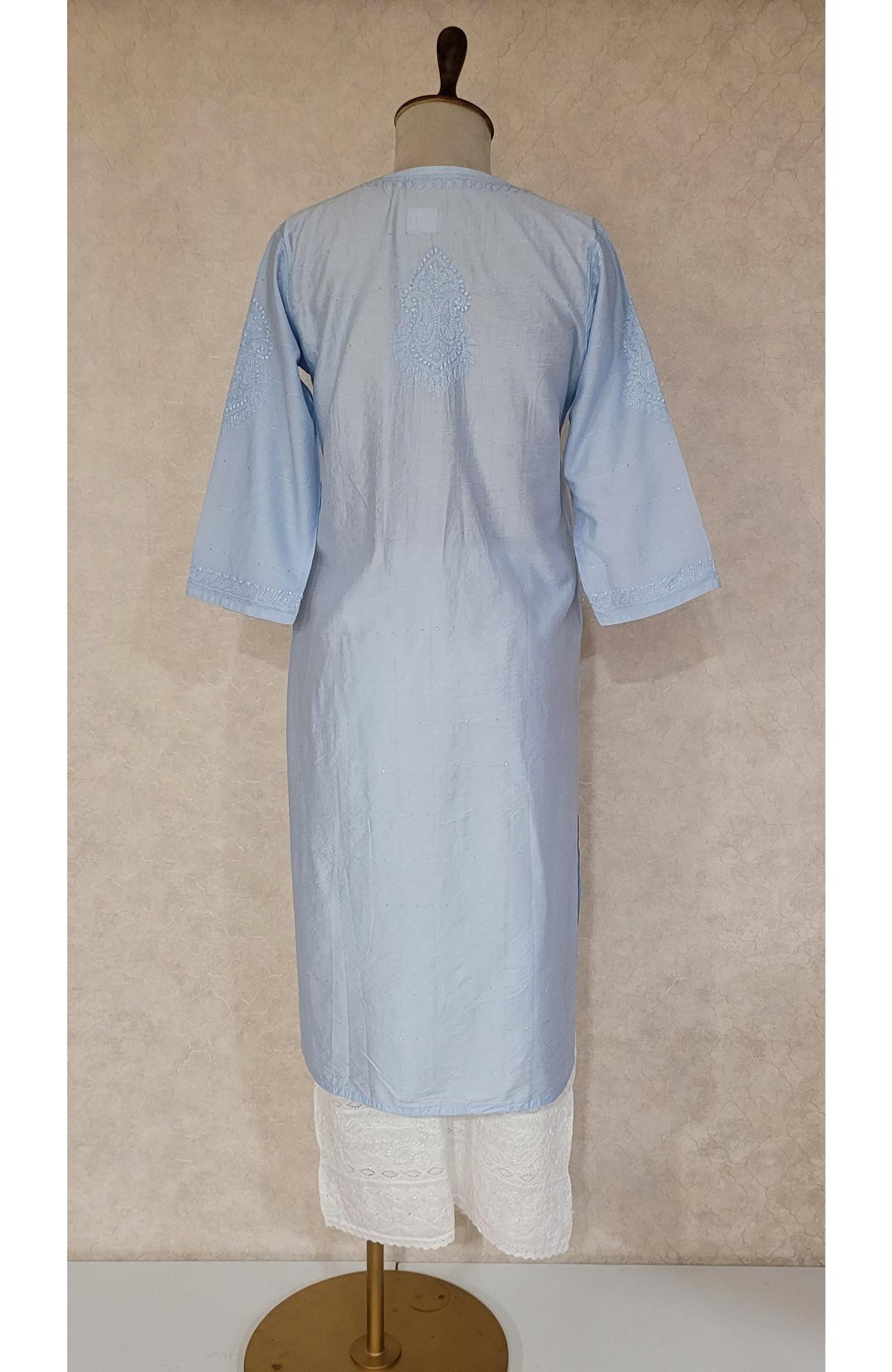 Light Blue Chanderi Sequence Chikankari Kurta