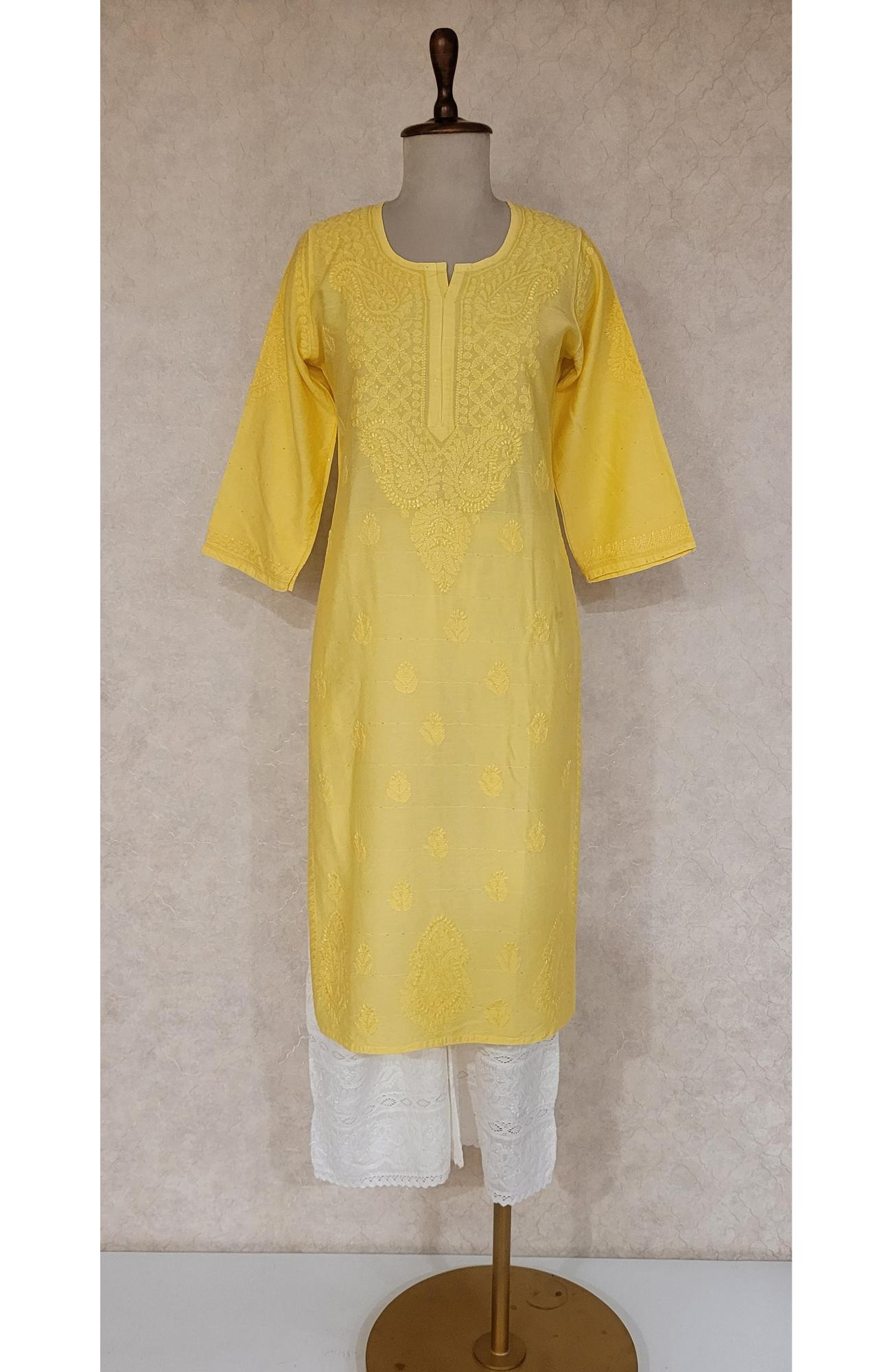 Yellow Chanderi Sequence Chikankari Kurta