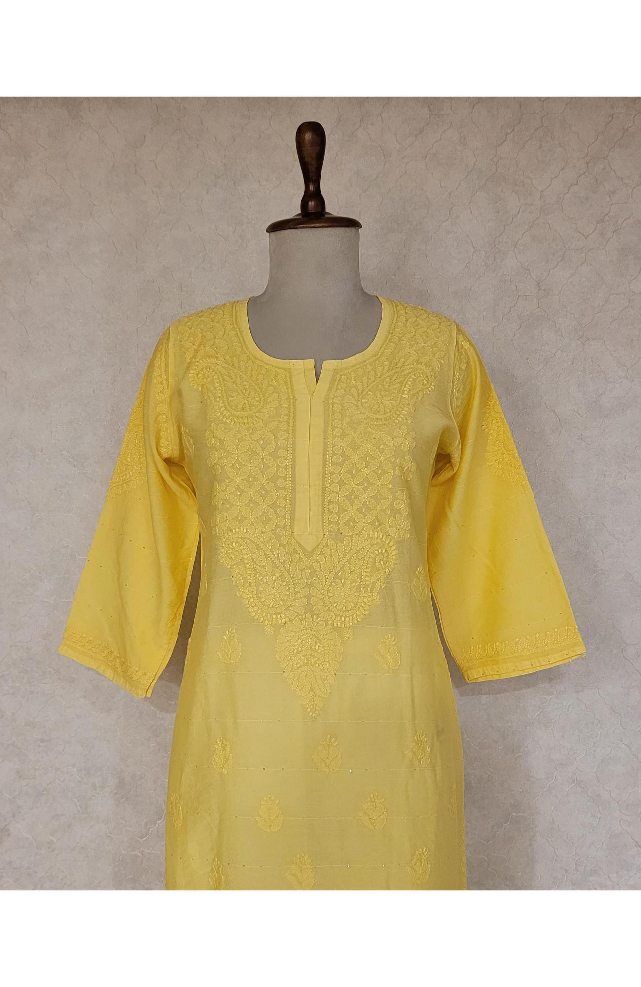 Yellow Chanderi Sequence Chikankari Kurta