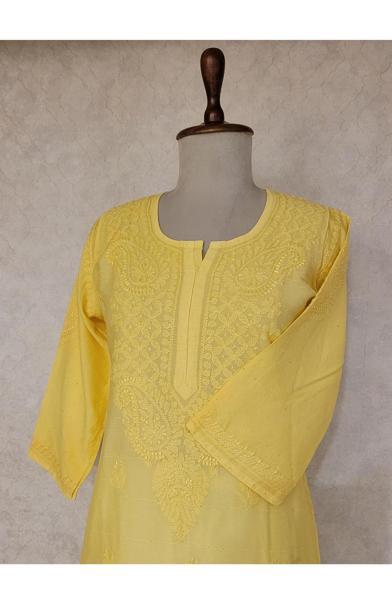 Yellow Chanderi Sequence Chikankari Kurta