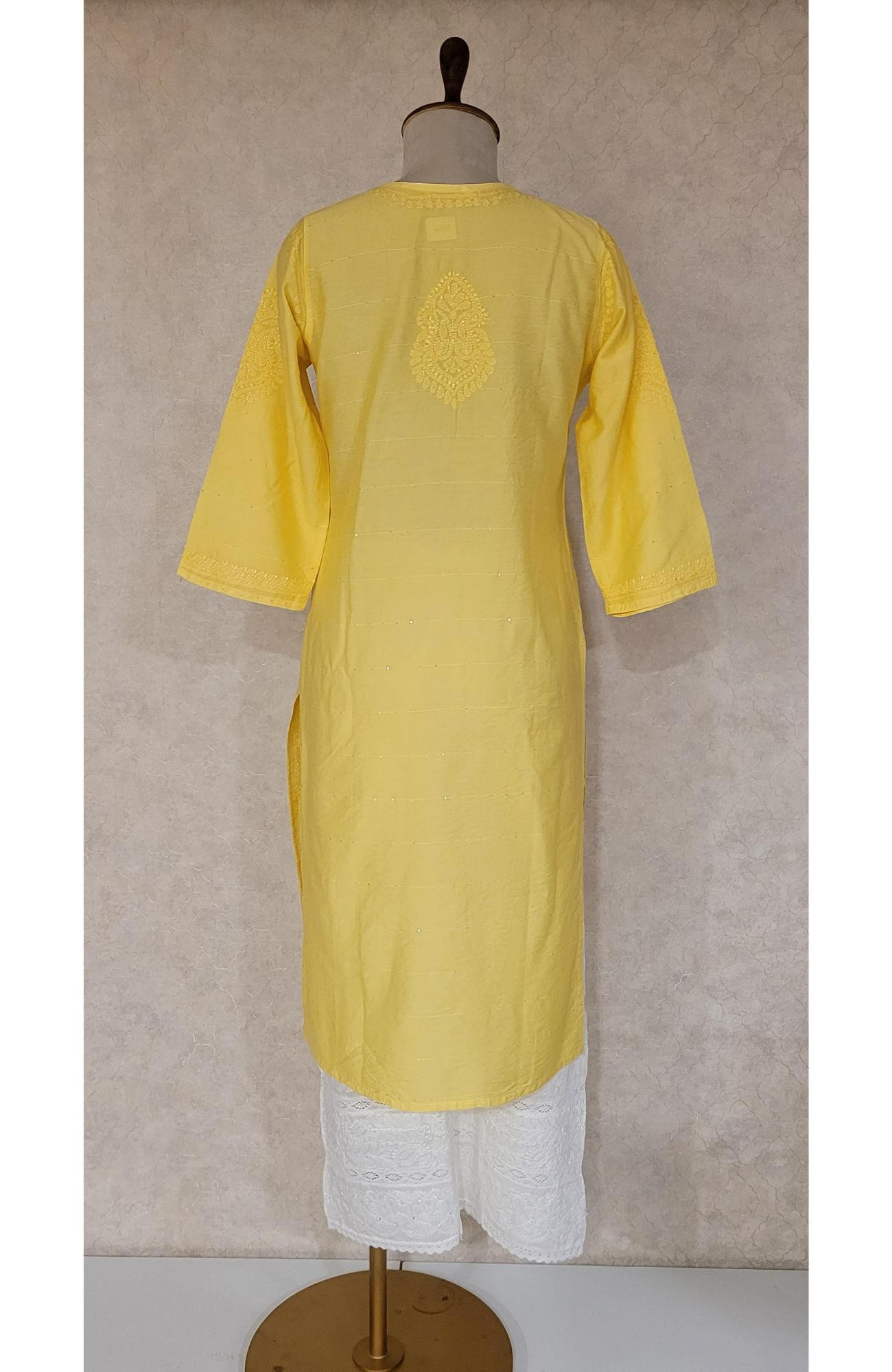 Yellow Chanderi Sequence Chikankari Kurta