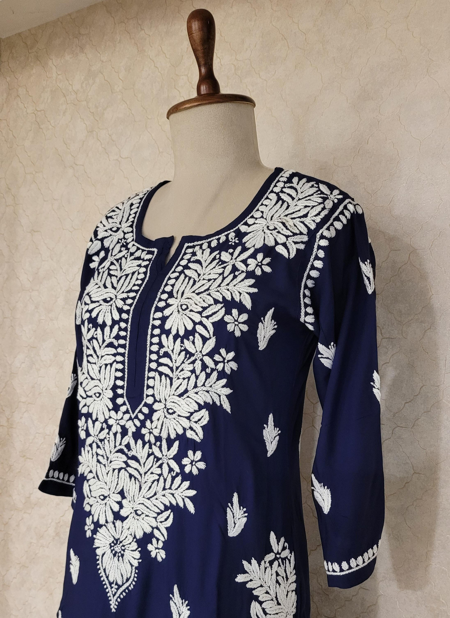 Navy Blue Modal Cotton Chikankari Kurta & Pant Set