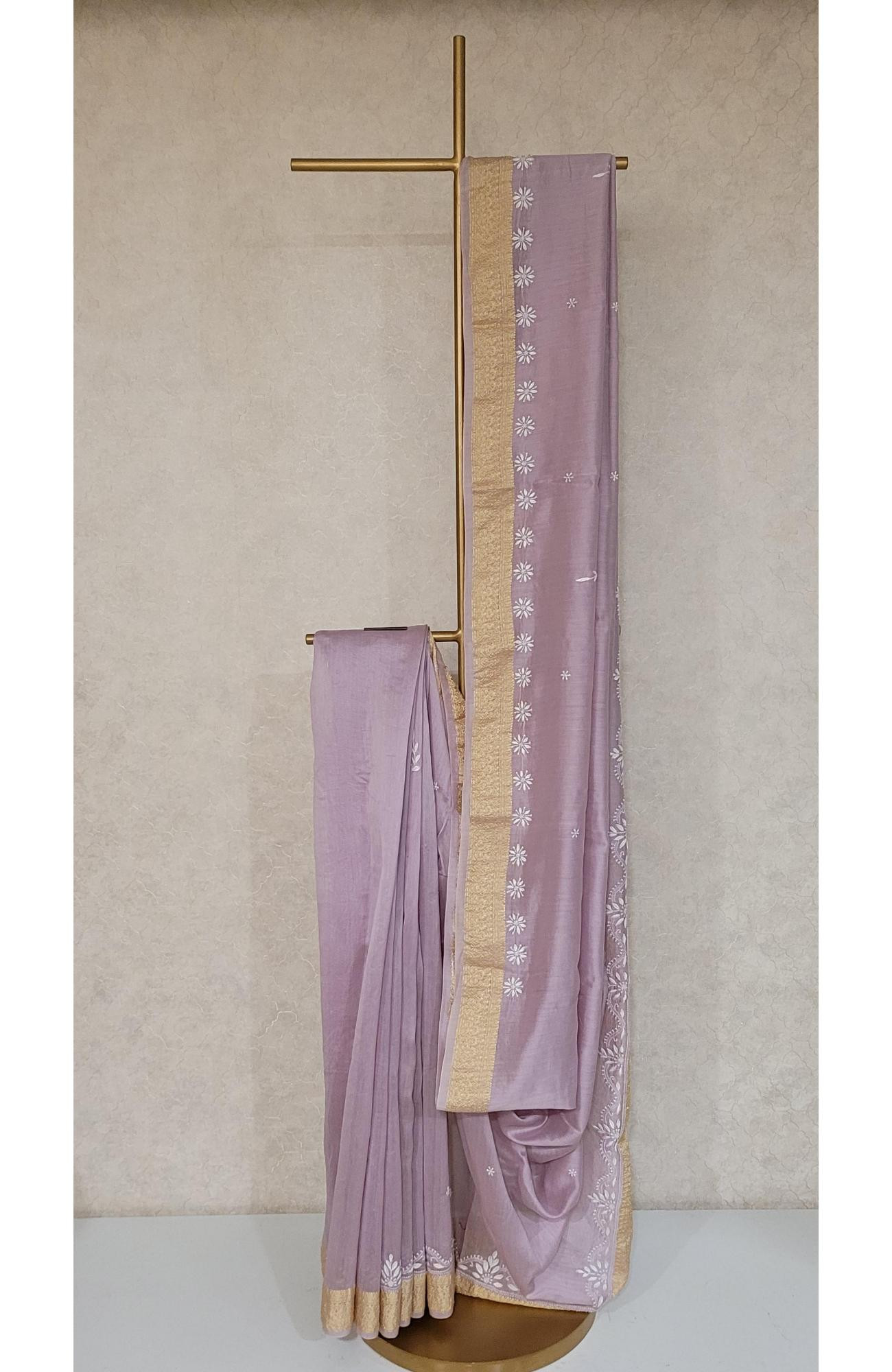 Onion Pink Chanderi Silk Chikankari Saree