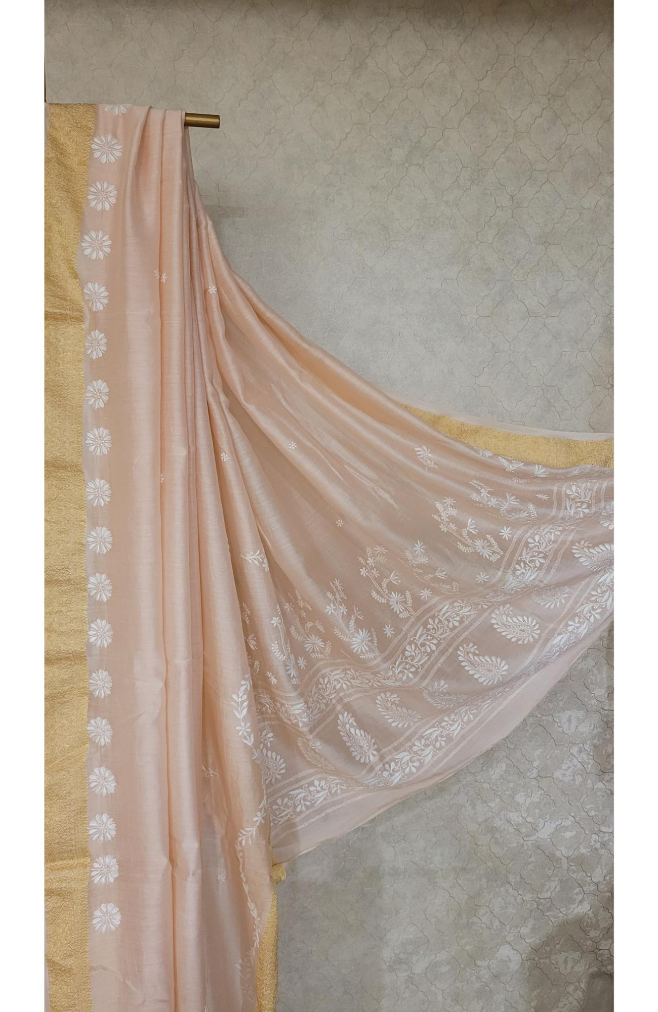 Pink Chanderi Silk Chikankari Saree