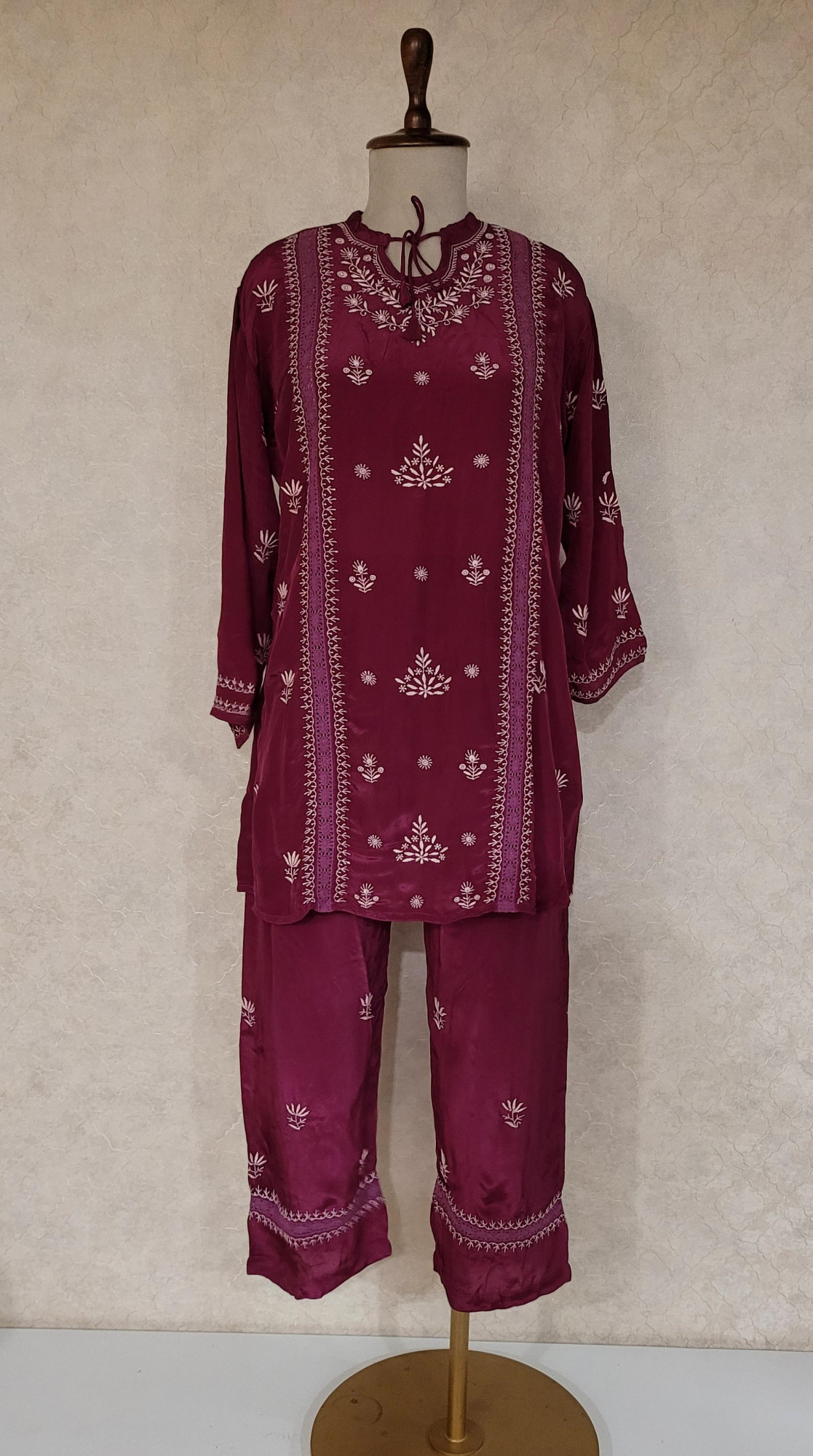 Deep Purple Satin Chikankari Cord Set
