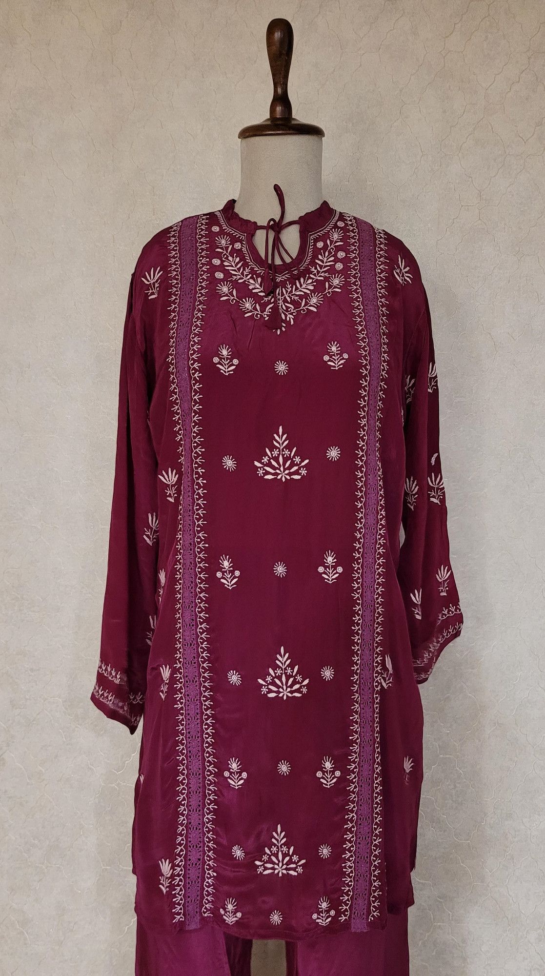 Deep Purple Satin Chikankari Cord Set