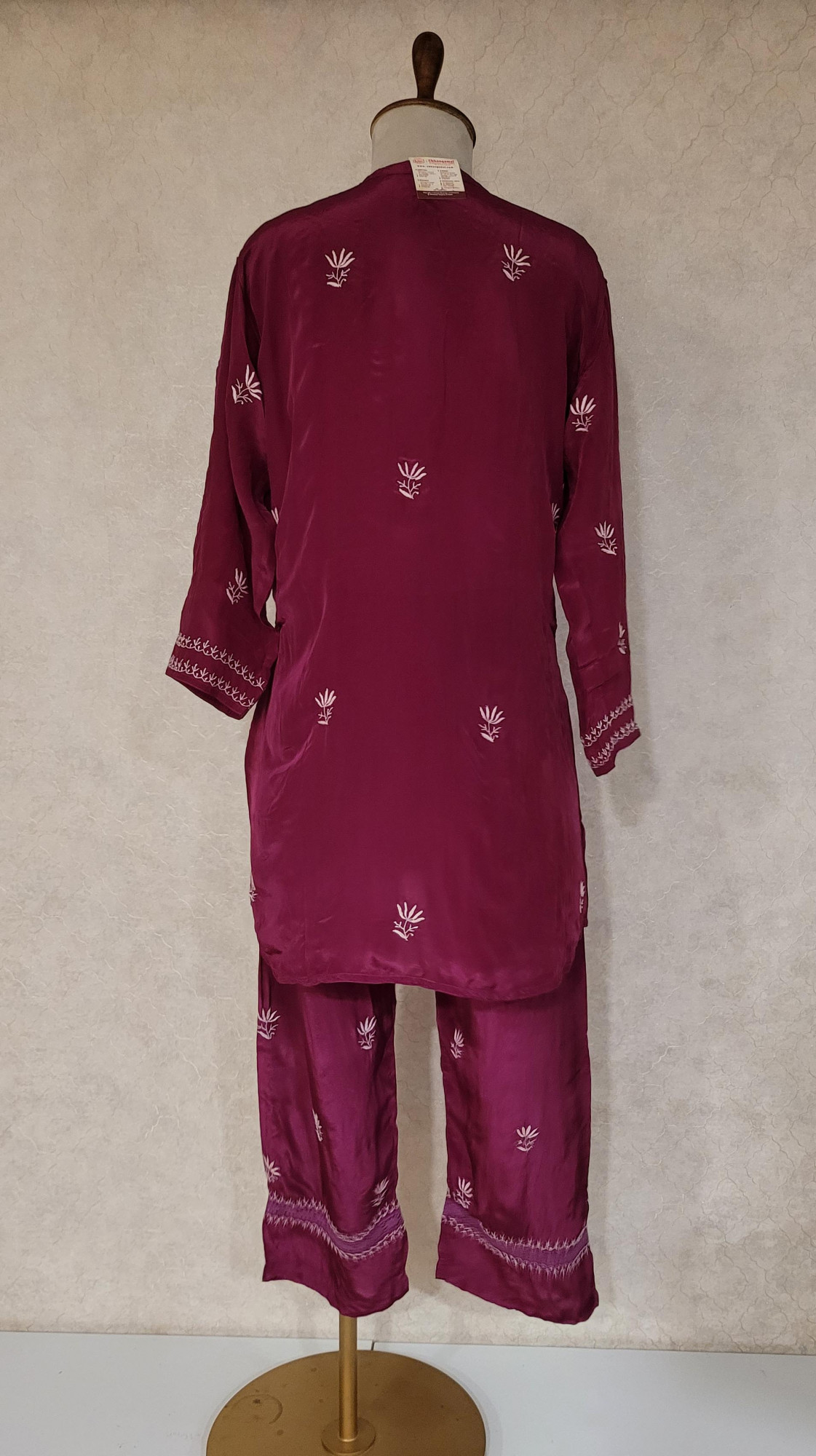Deep Purple Satin Chikankari Cord Set