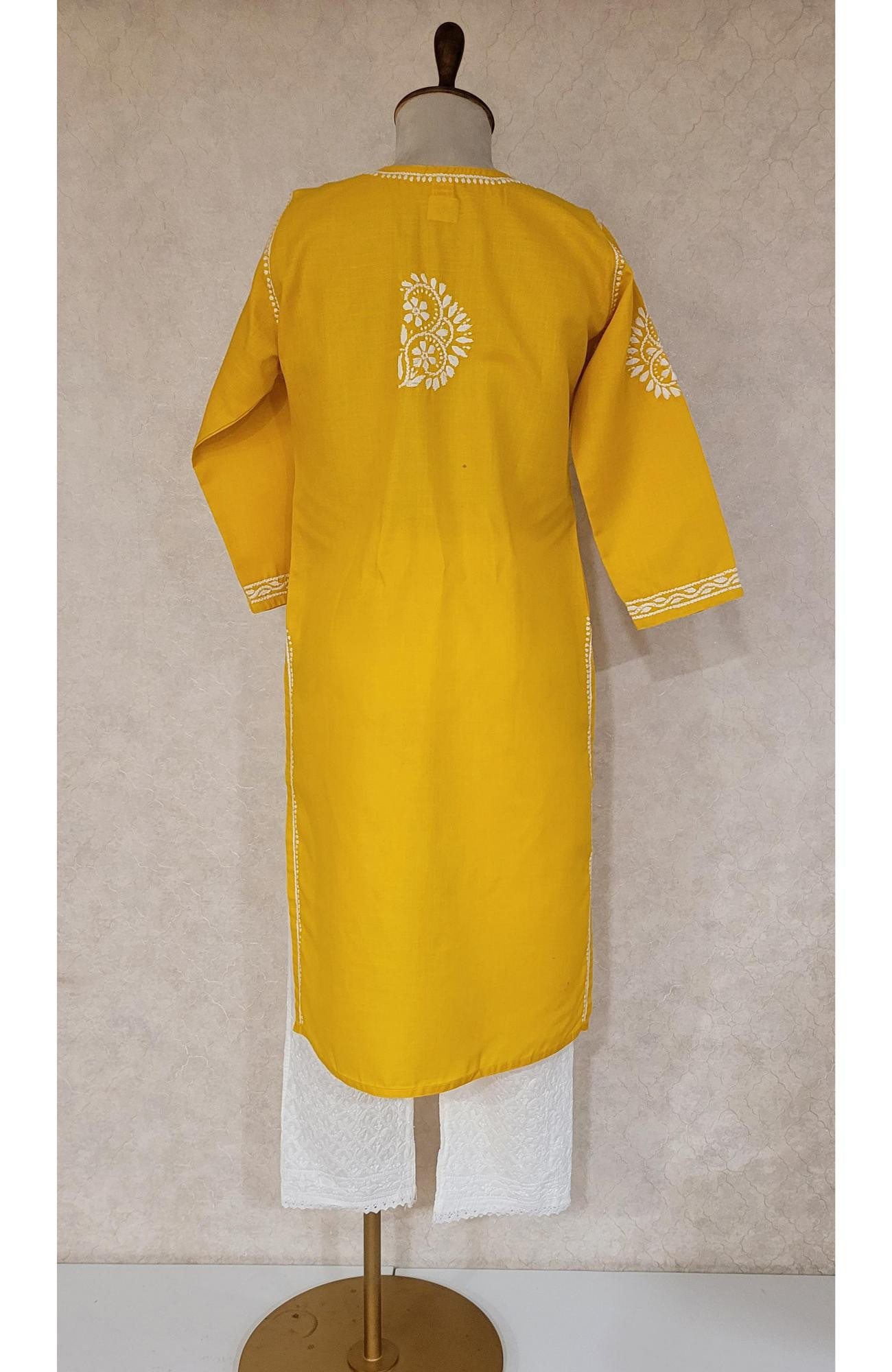 Mustard Yellow Slub Cotton Chikankari Kurtr