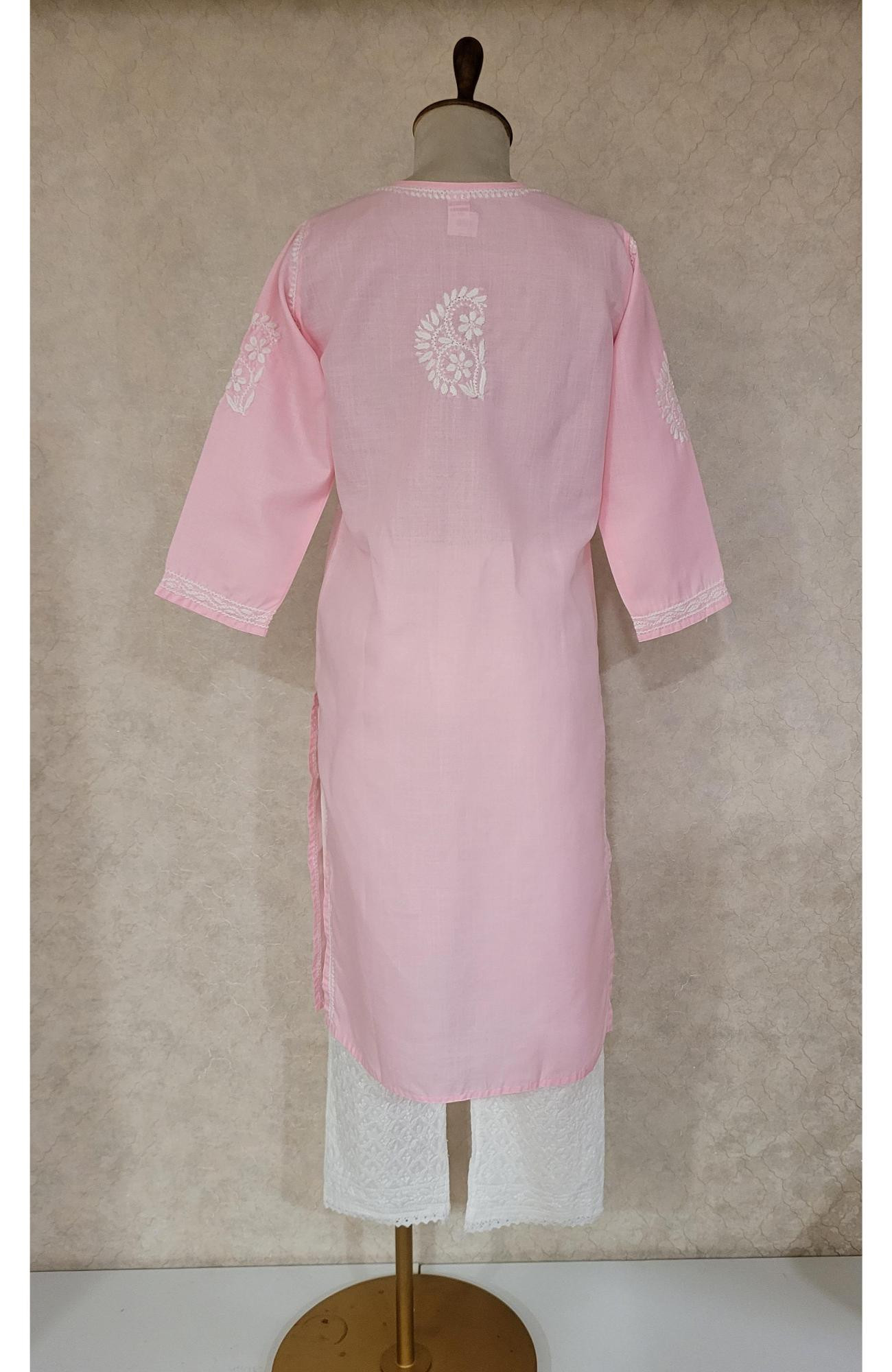 Pink Slub Cottton Chikankari Kurta