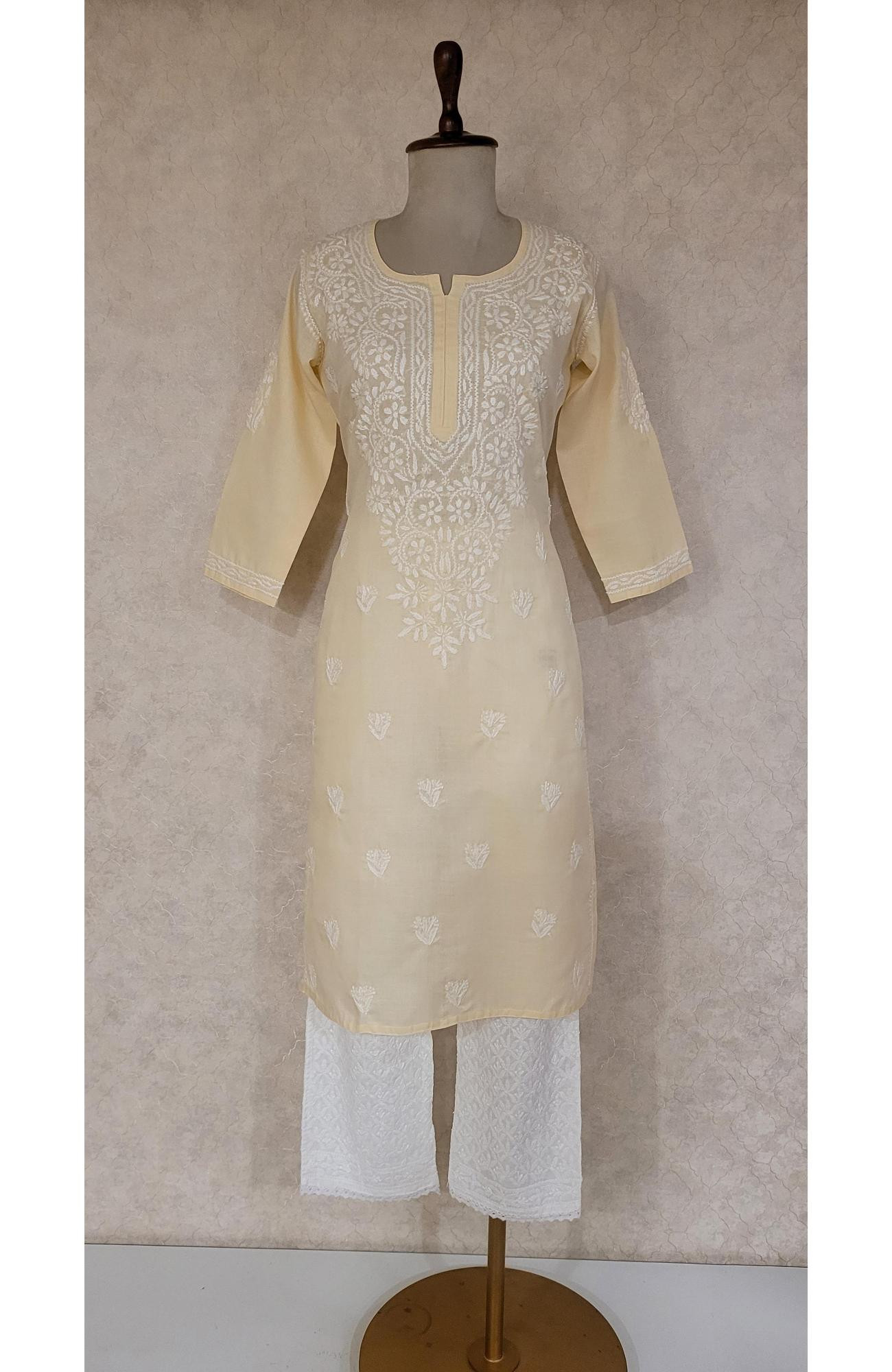 Light Cream Slub Cotton Chikankari Kurta