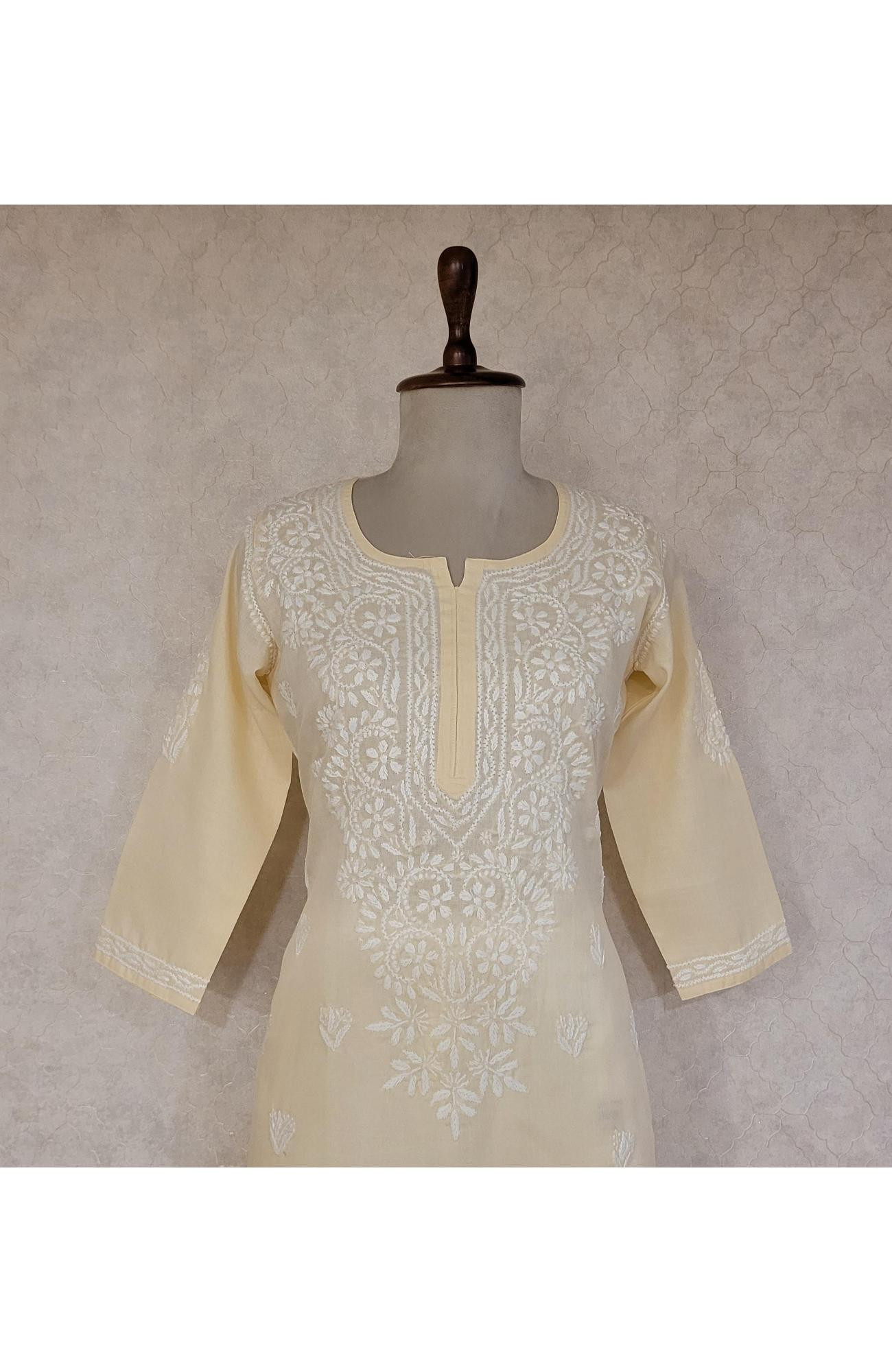 Light Cream Slub Cotton Chikankari Kurta