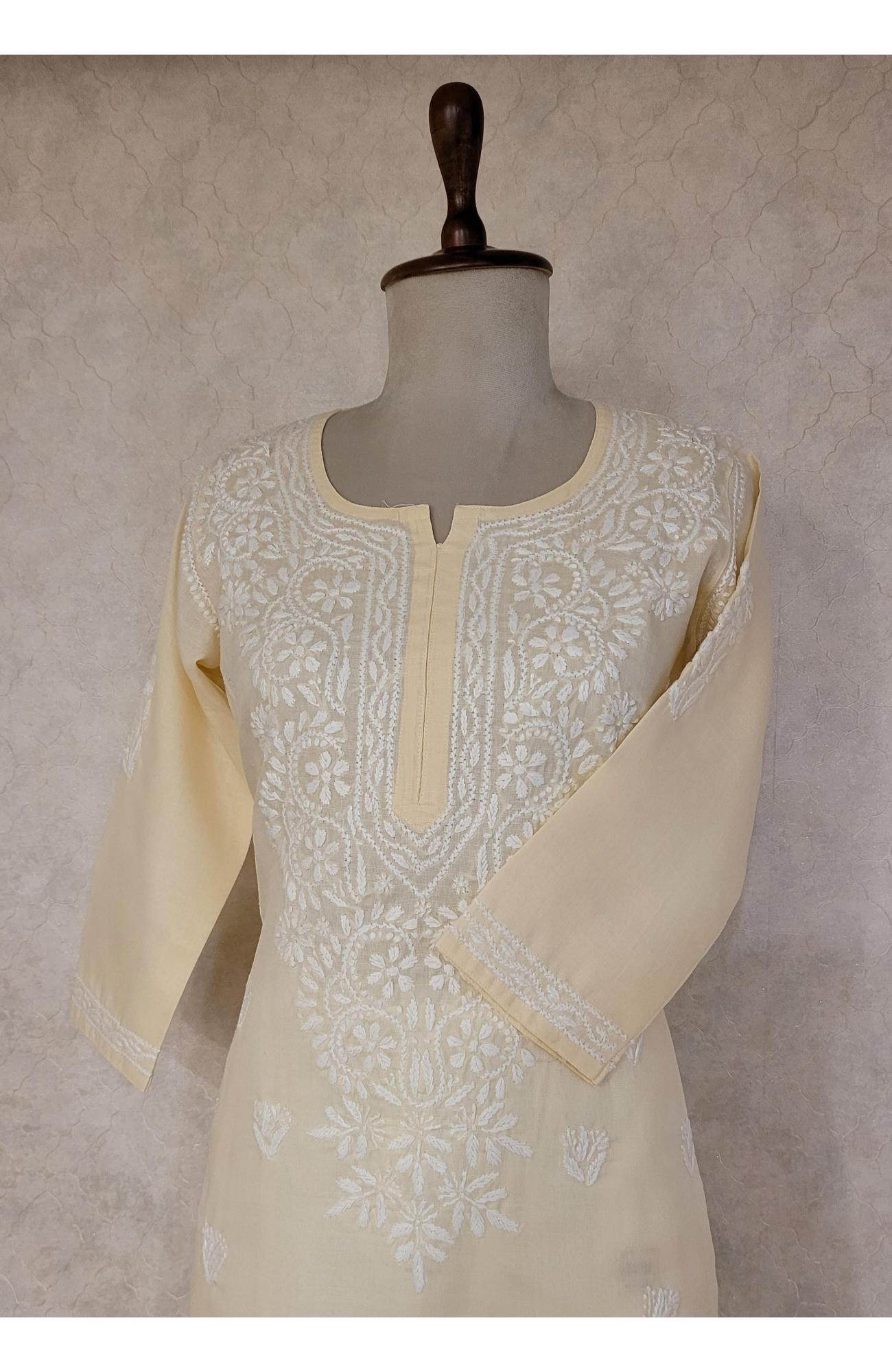 Light Cream Slub Cotton Chikankari Kurta