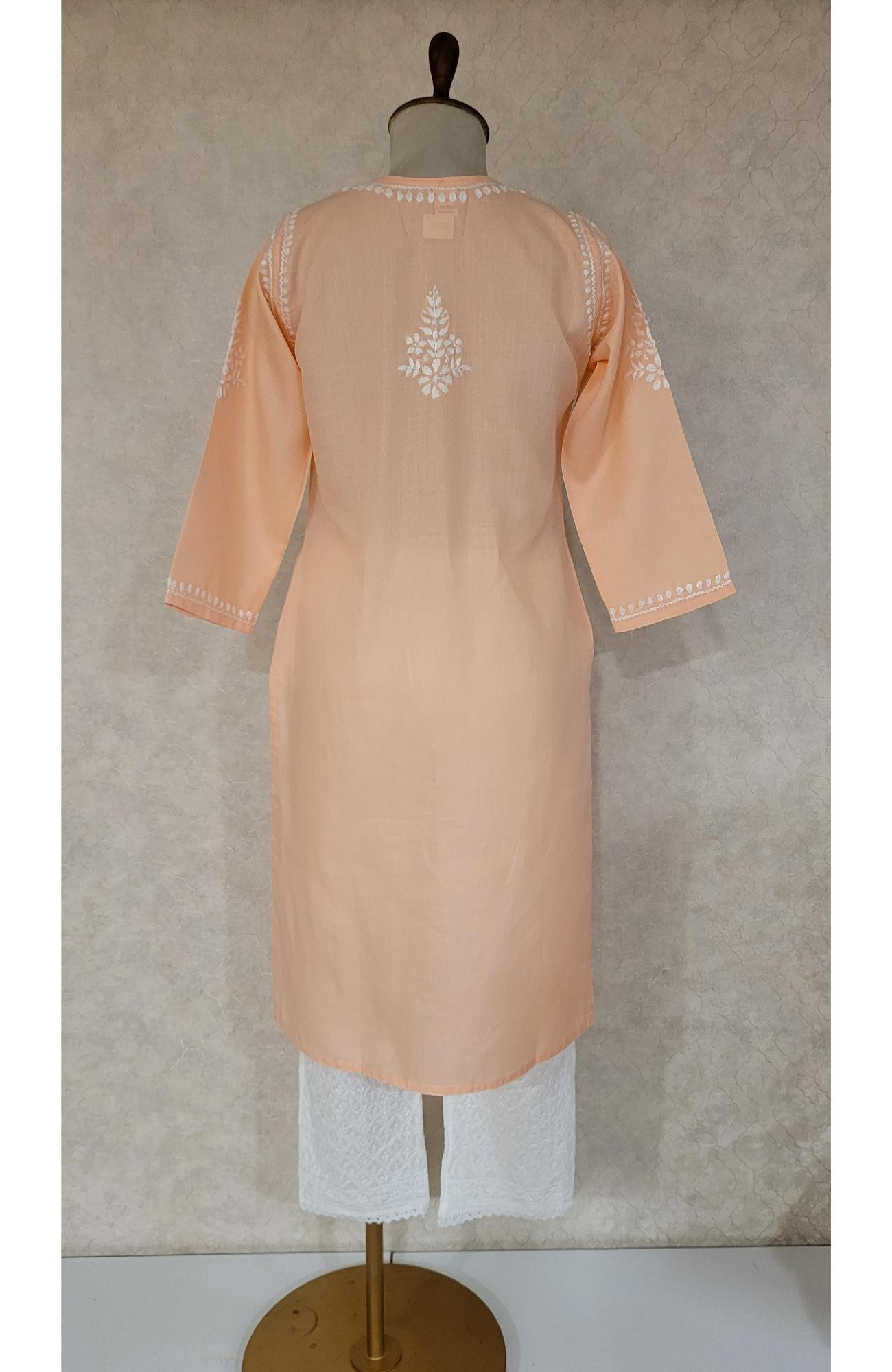 Peach Slub Cotton Chikankari Kurta
