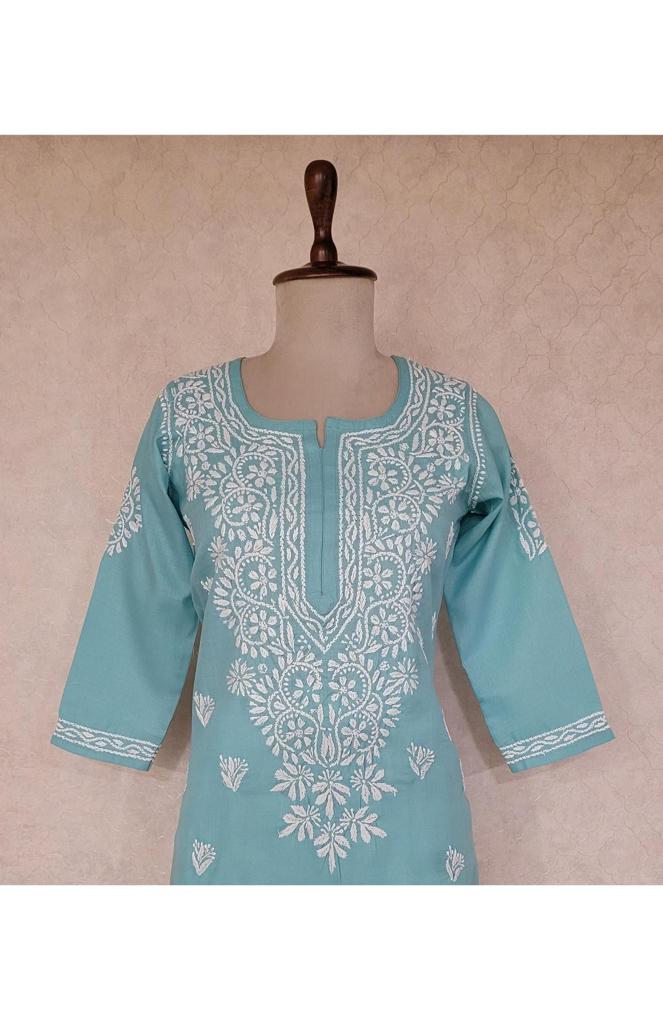 Grey Slub Cotton Chikankari Kurta