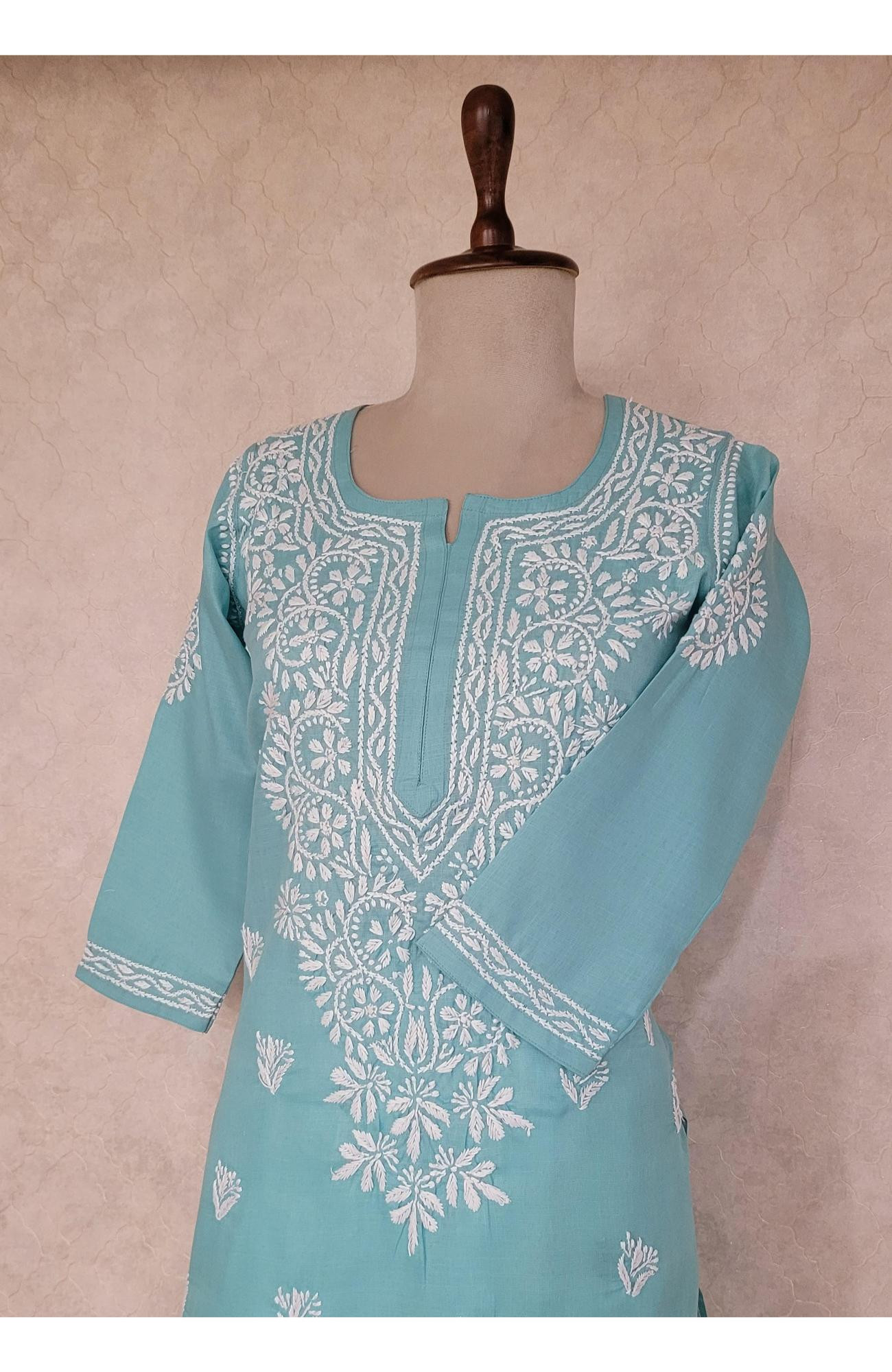 Grey Slub Cotton Chikankari Kurta