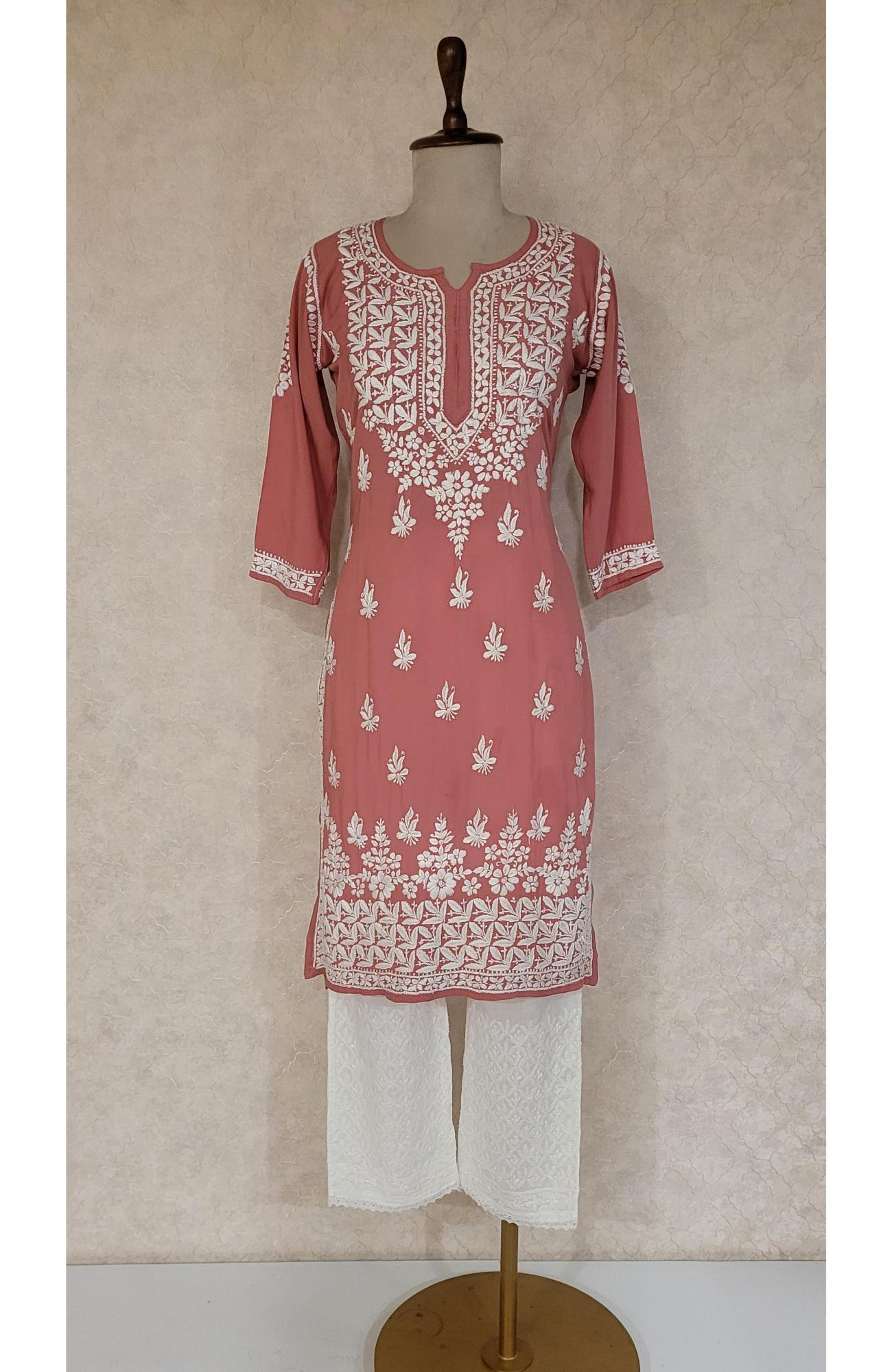 Peach Pink Modal Chikankari Kurta