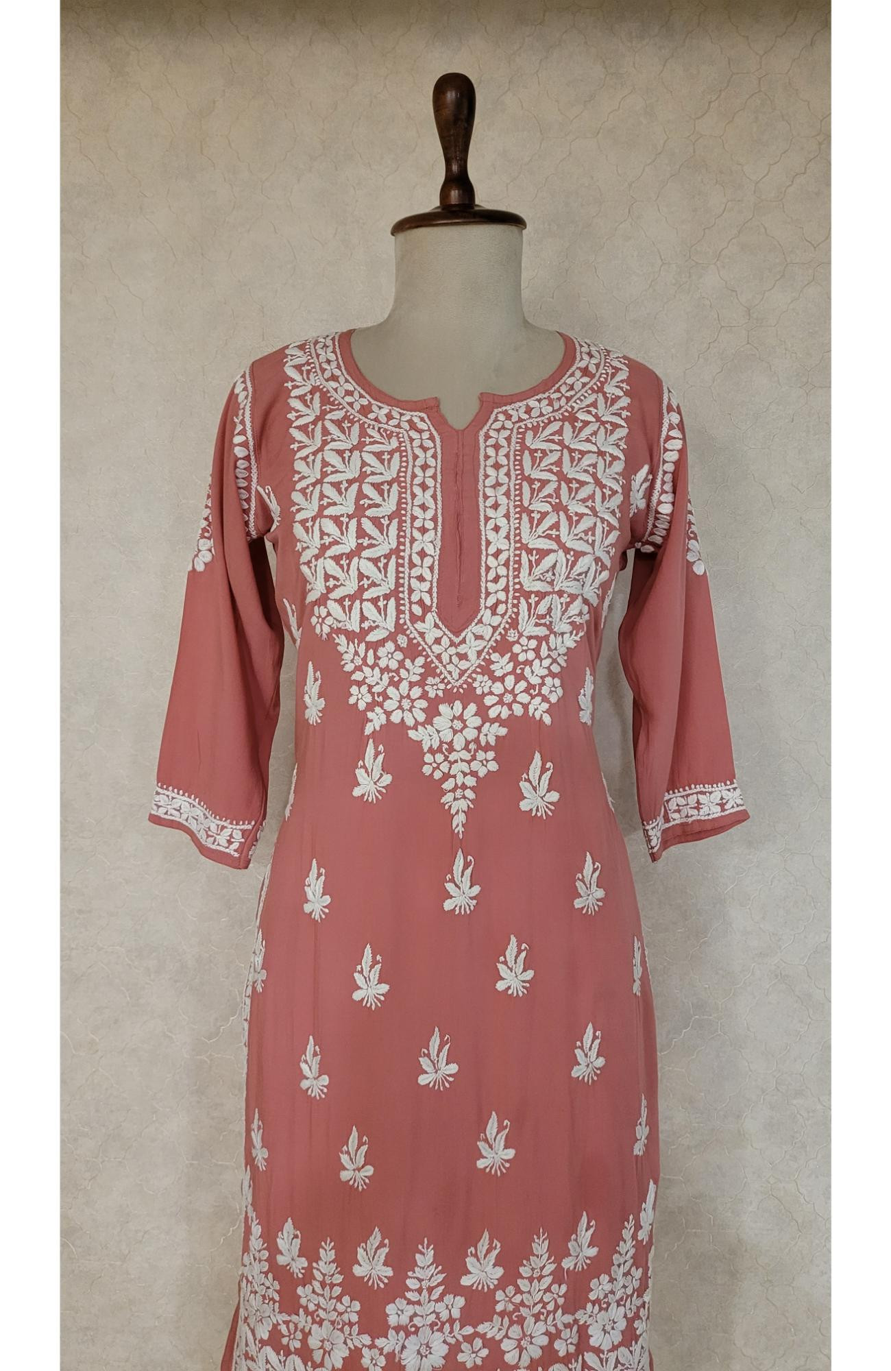 Peach Pink Modal Chikankari Kurta