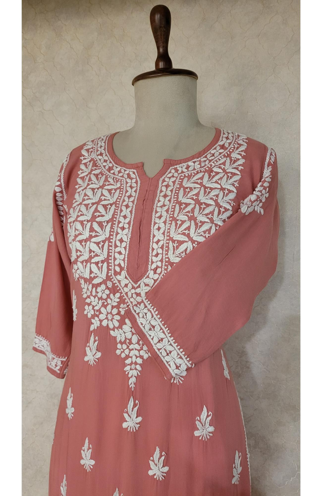 Peach Pink Modal Chikankari Kurta