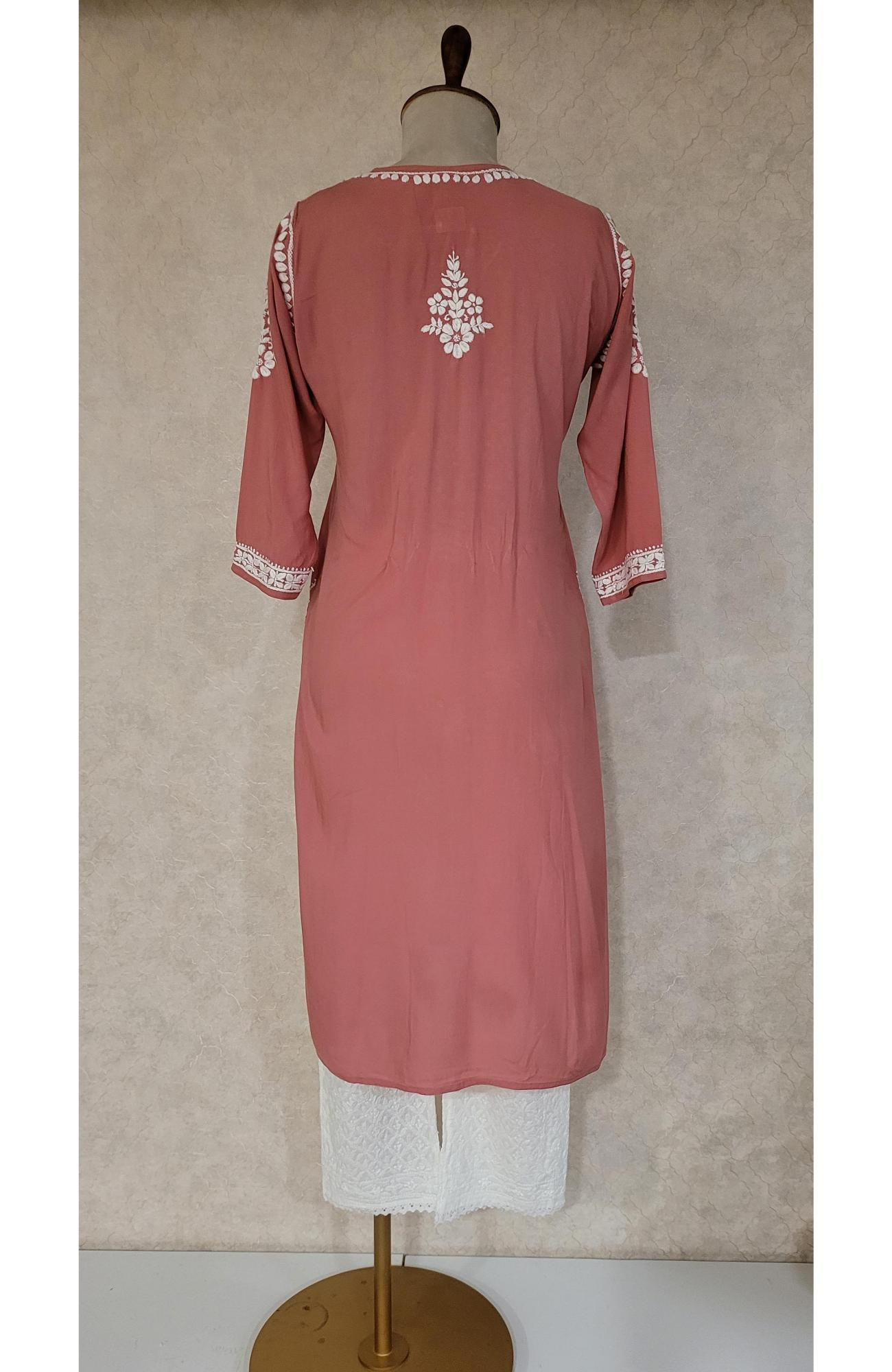 Peach Pink Modal Chikankari Kurta