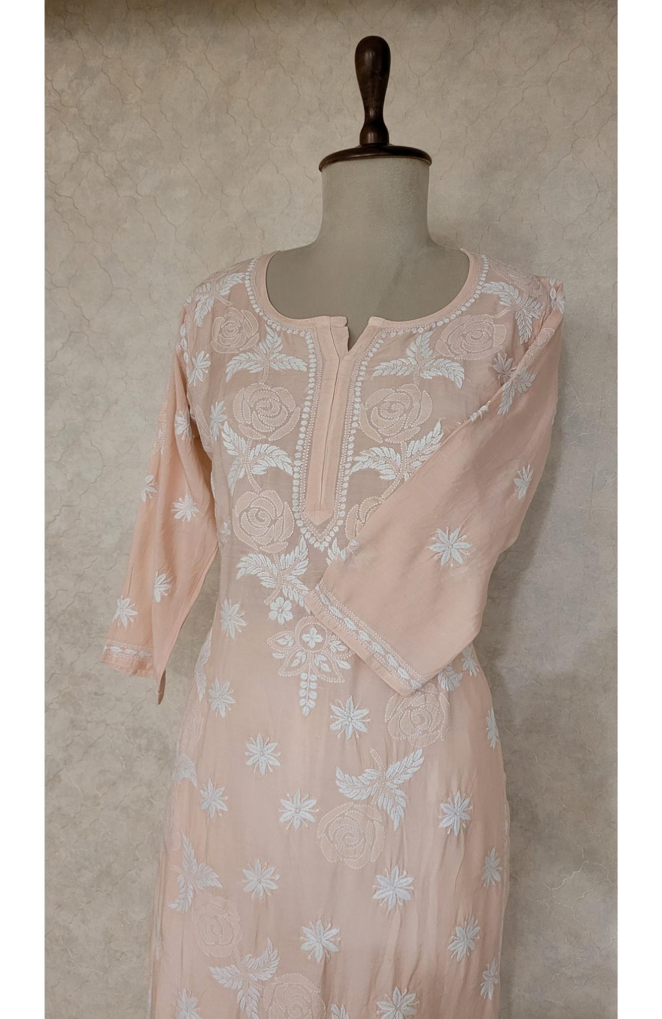 Peach Pink Muslin Chikankari Kurta