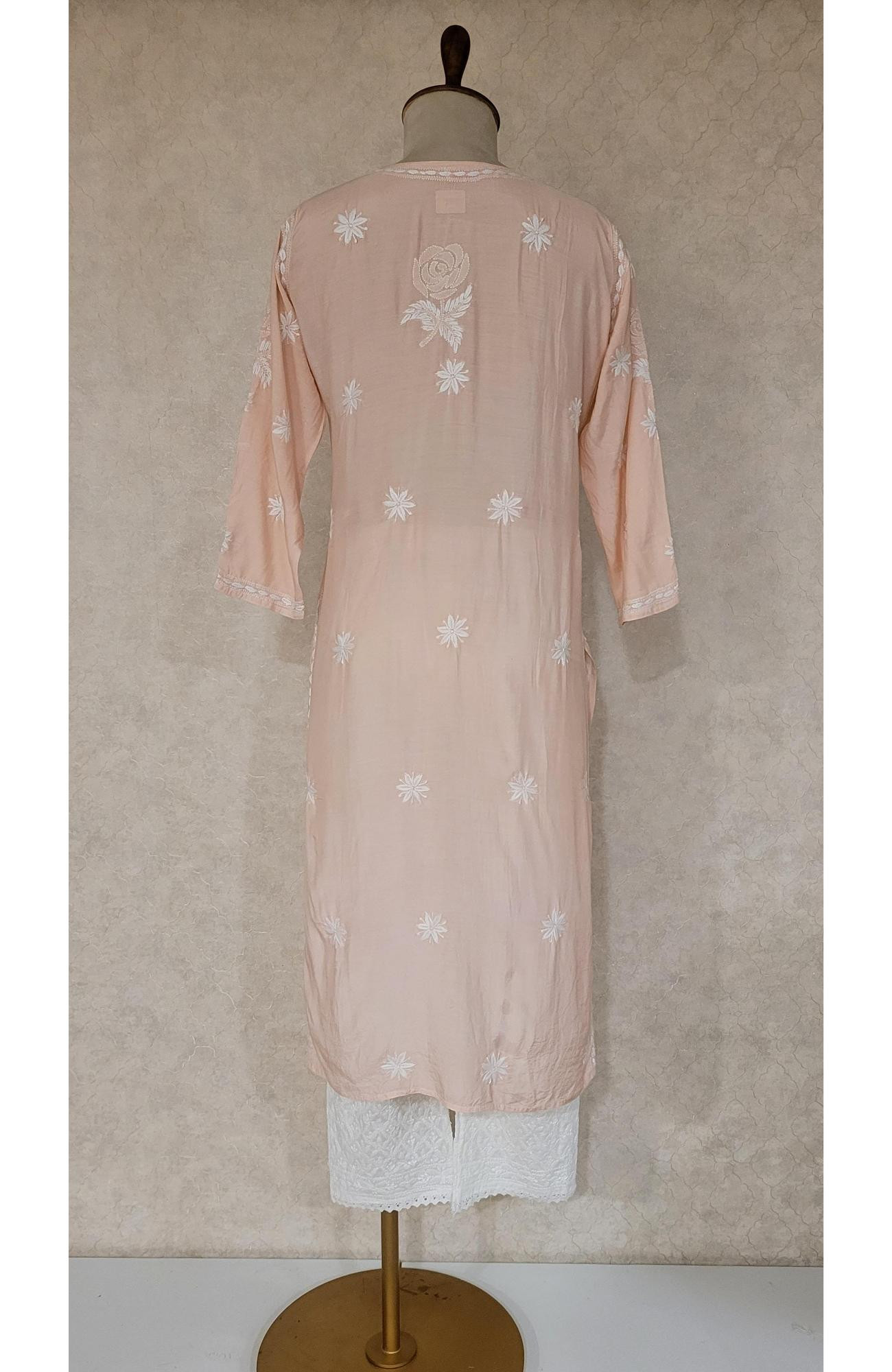 Peach Pink Muslin Chikankari Kurta