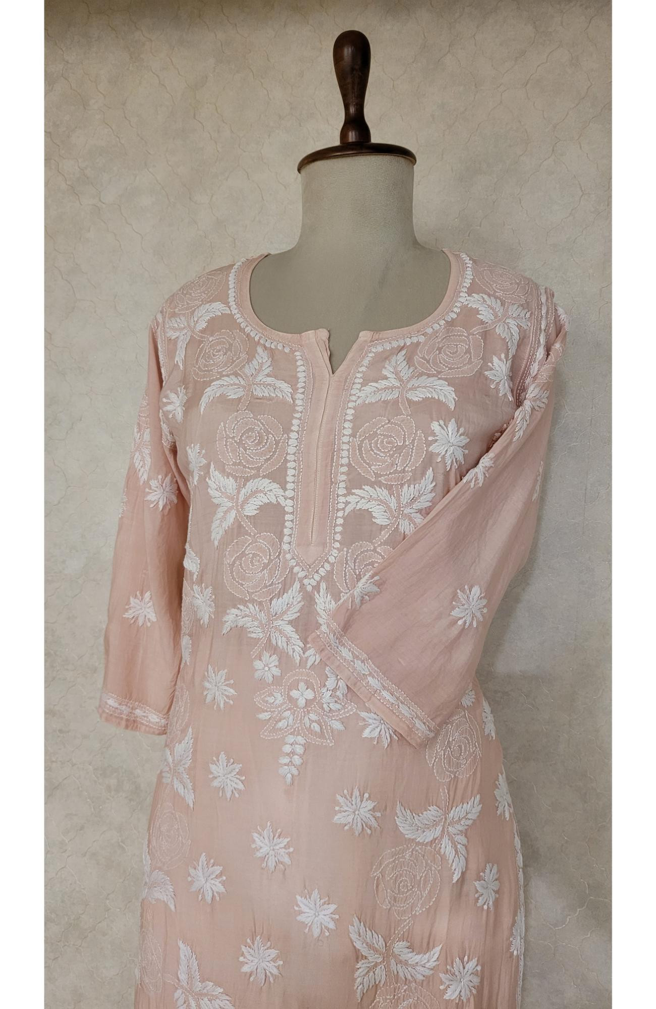 Beige Muslin Chikankari Kurta