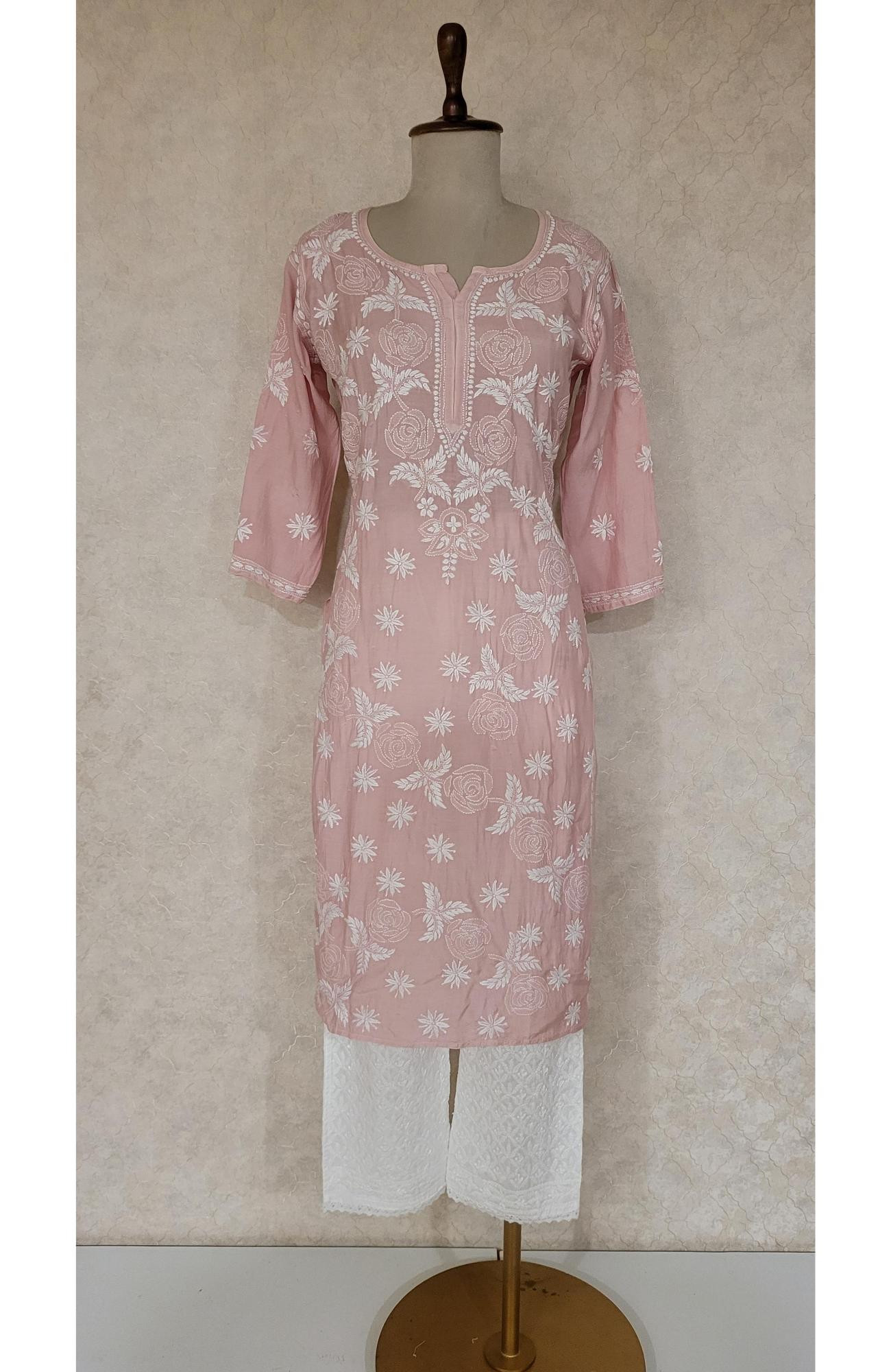 Dark Pink Muslin Chikankari Kurta
