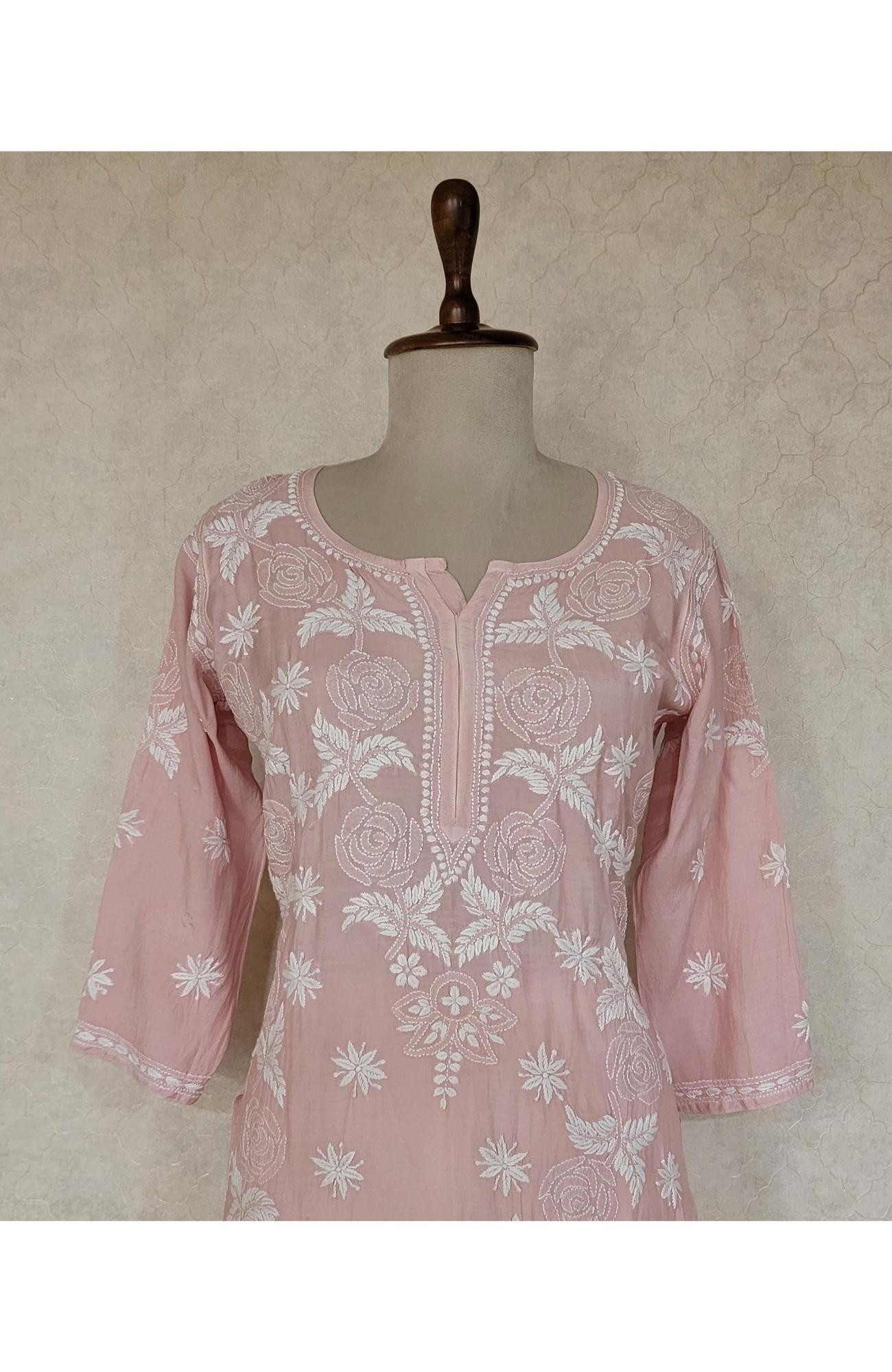 Dark Pink Muslin Chikankari Kurta