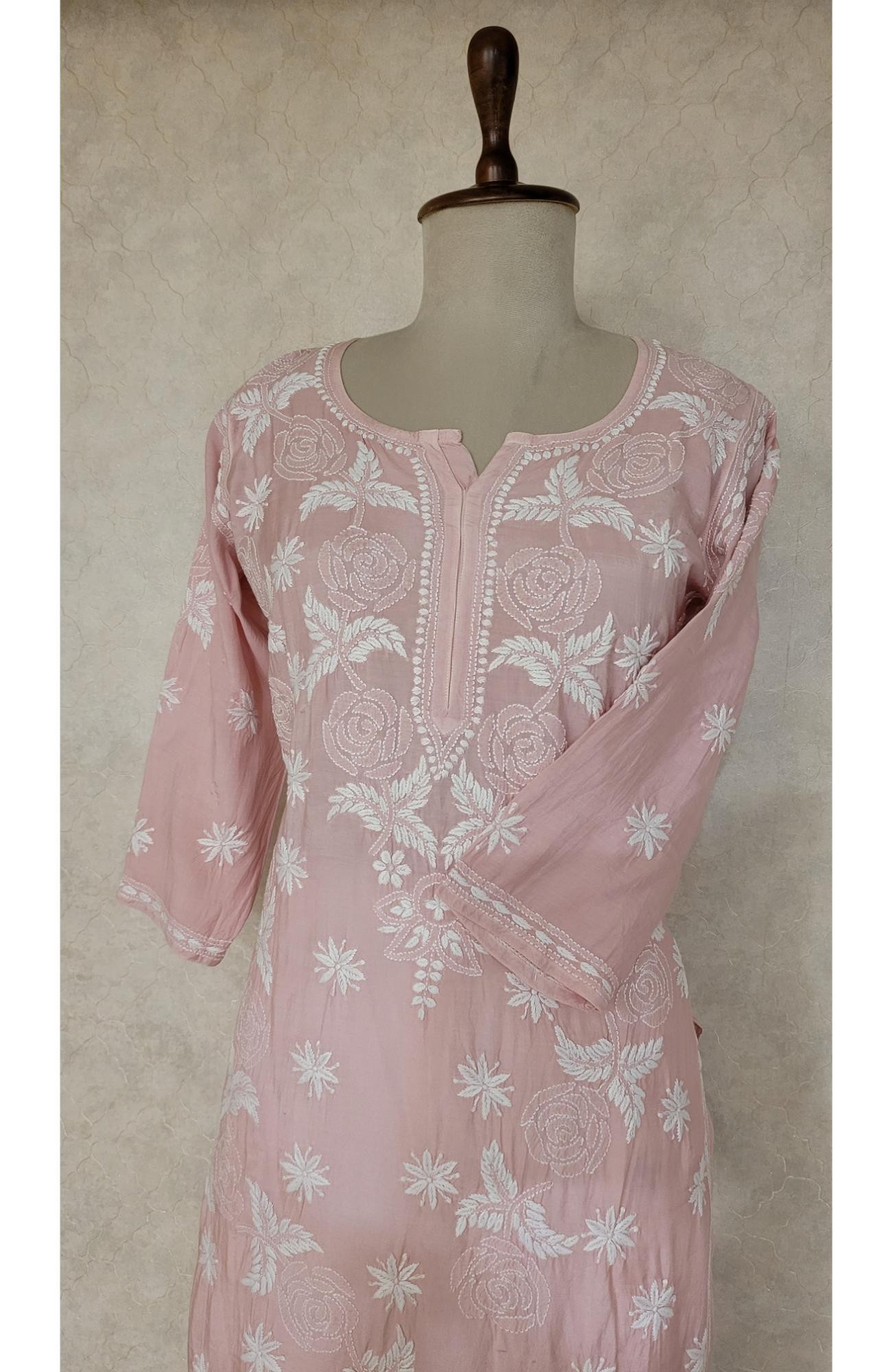 Dark Pink Muslin Chikankari Kurta