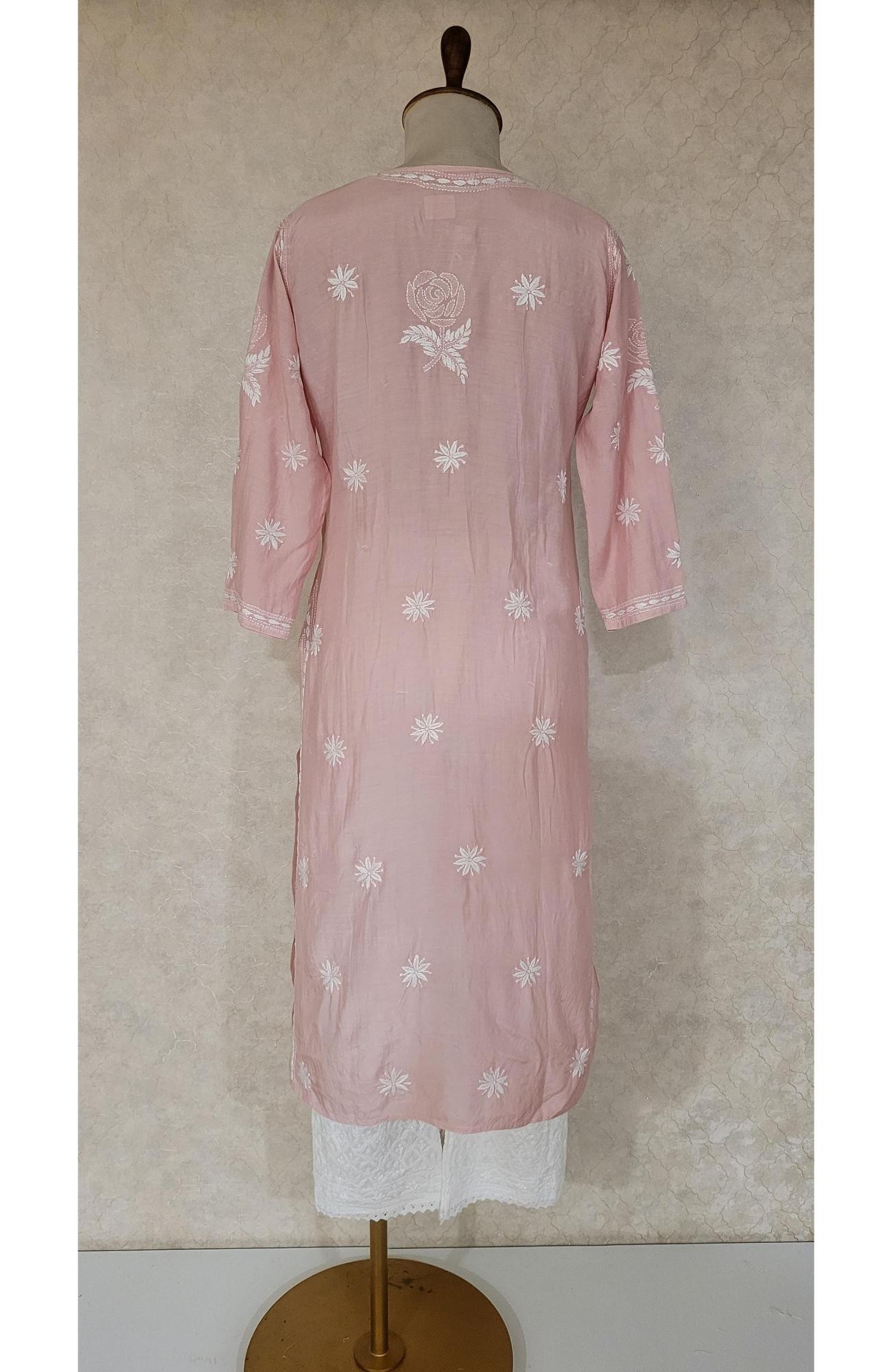 Dark Pink Muslin Chikankari Kurta