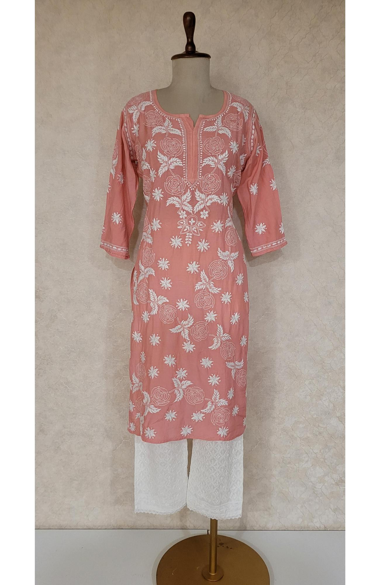 Pink Muslin Chikankari Kurta
