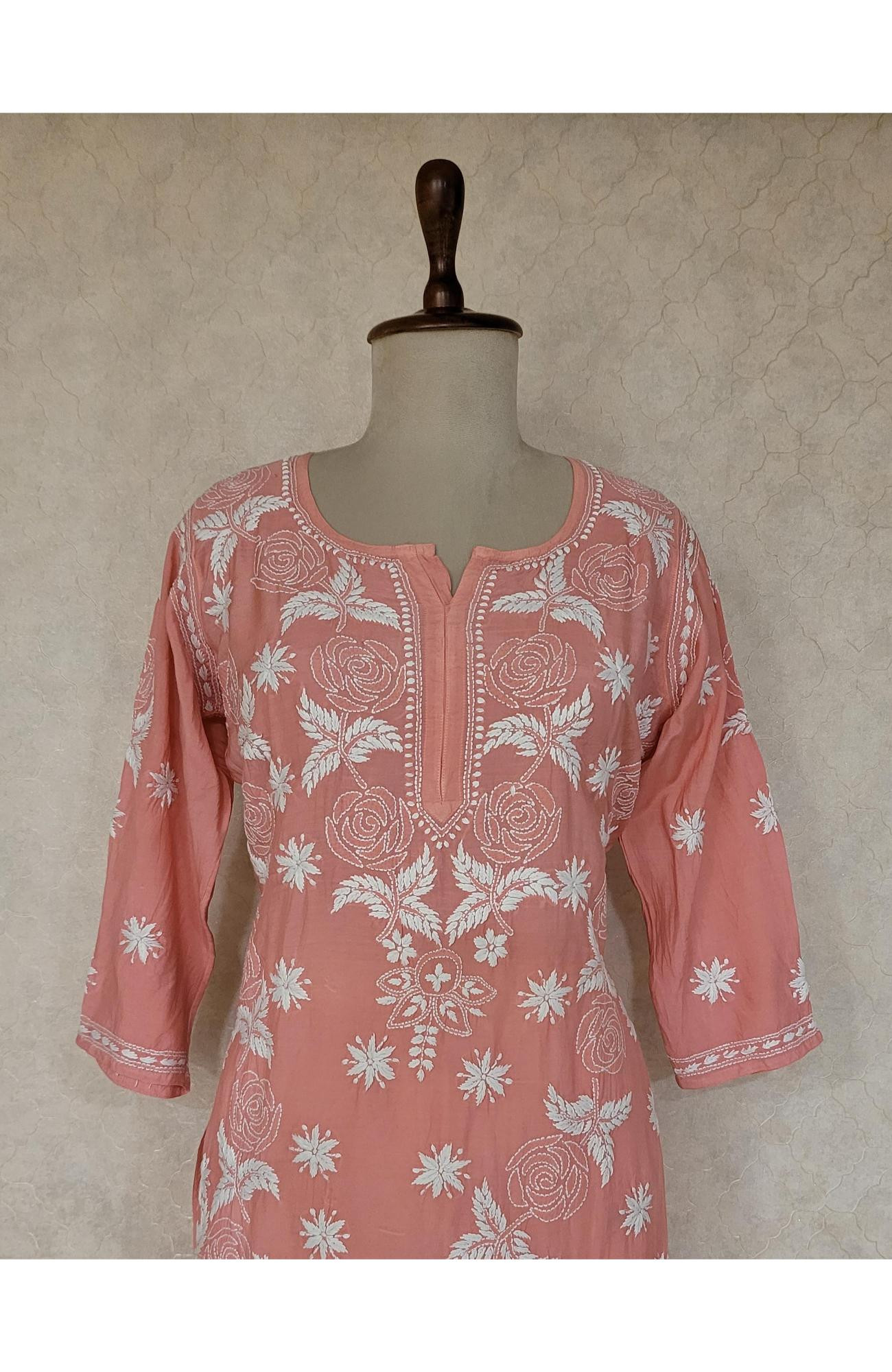 Pink Muslin Chikankari Kurta
