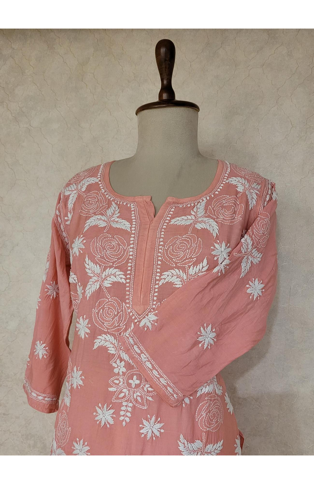 Pink Muslin Chikankari Kurta