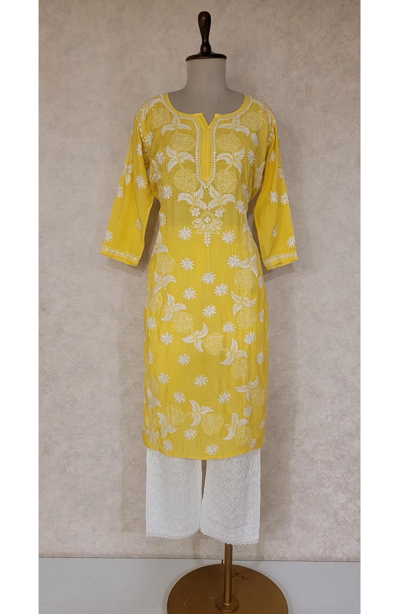 Yellow Muslin Chikankari Kurta