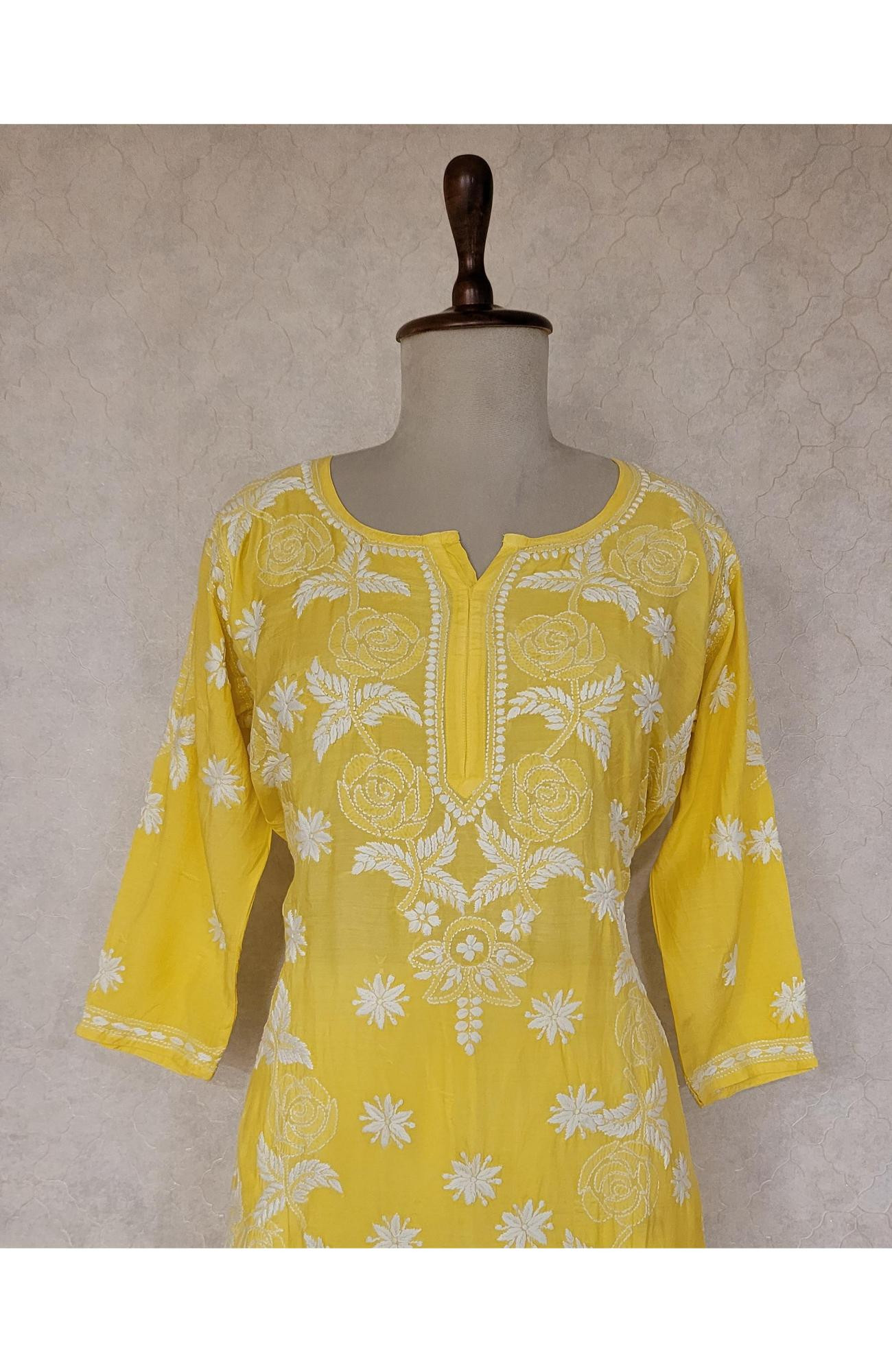 Yellow Muslin Chikankari Kurta