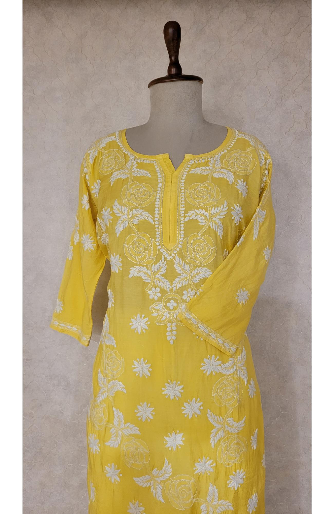 Yellow Muslin Chikankari Kurta