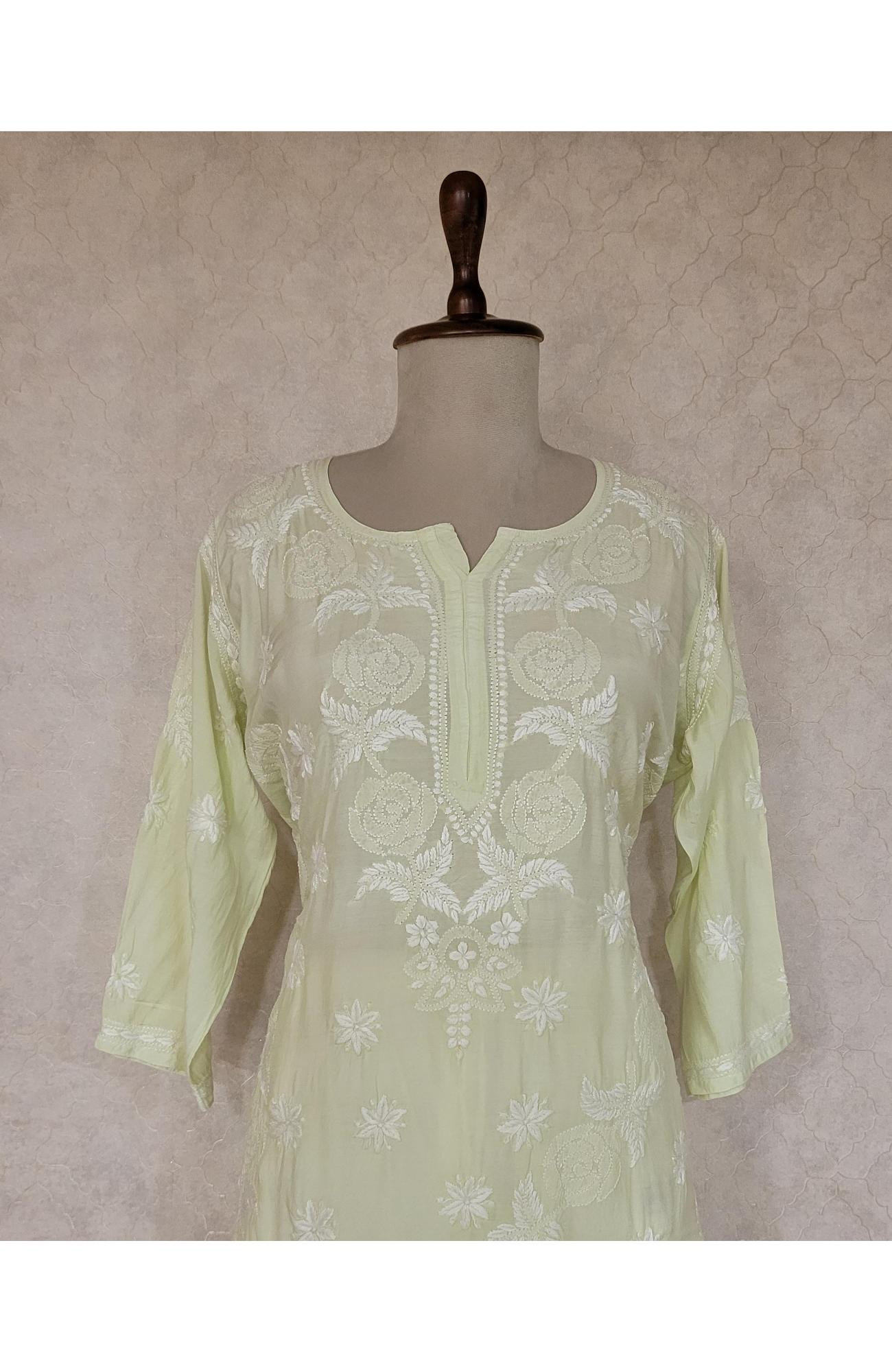 Pista Green Muslin Chikankari Kurta
