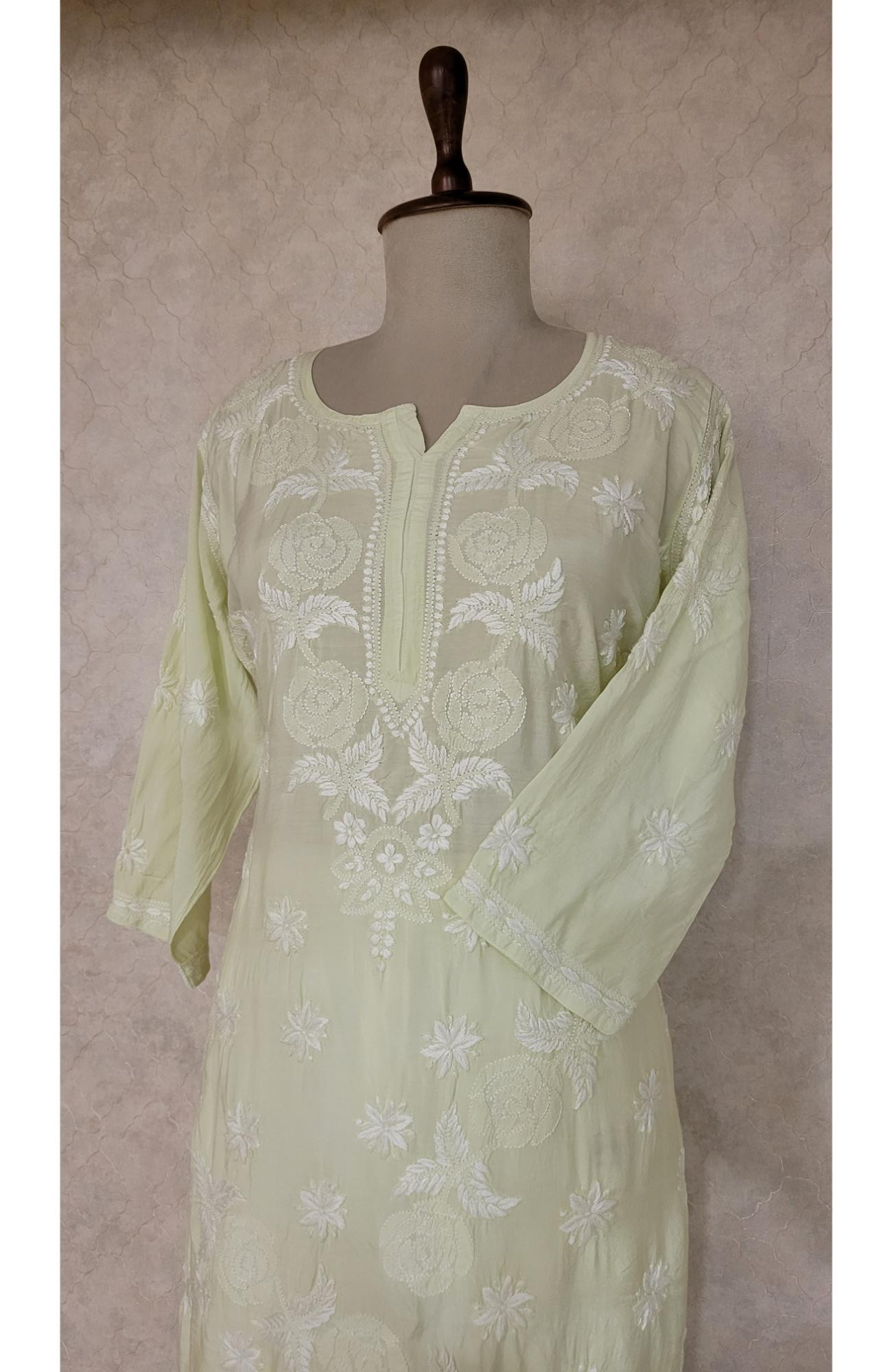 Pista Green Muslin Chikankari Kurta